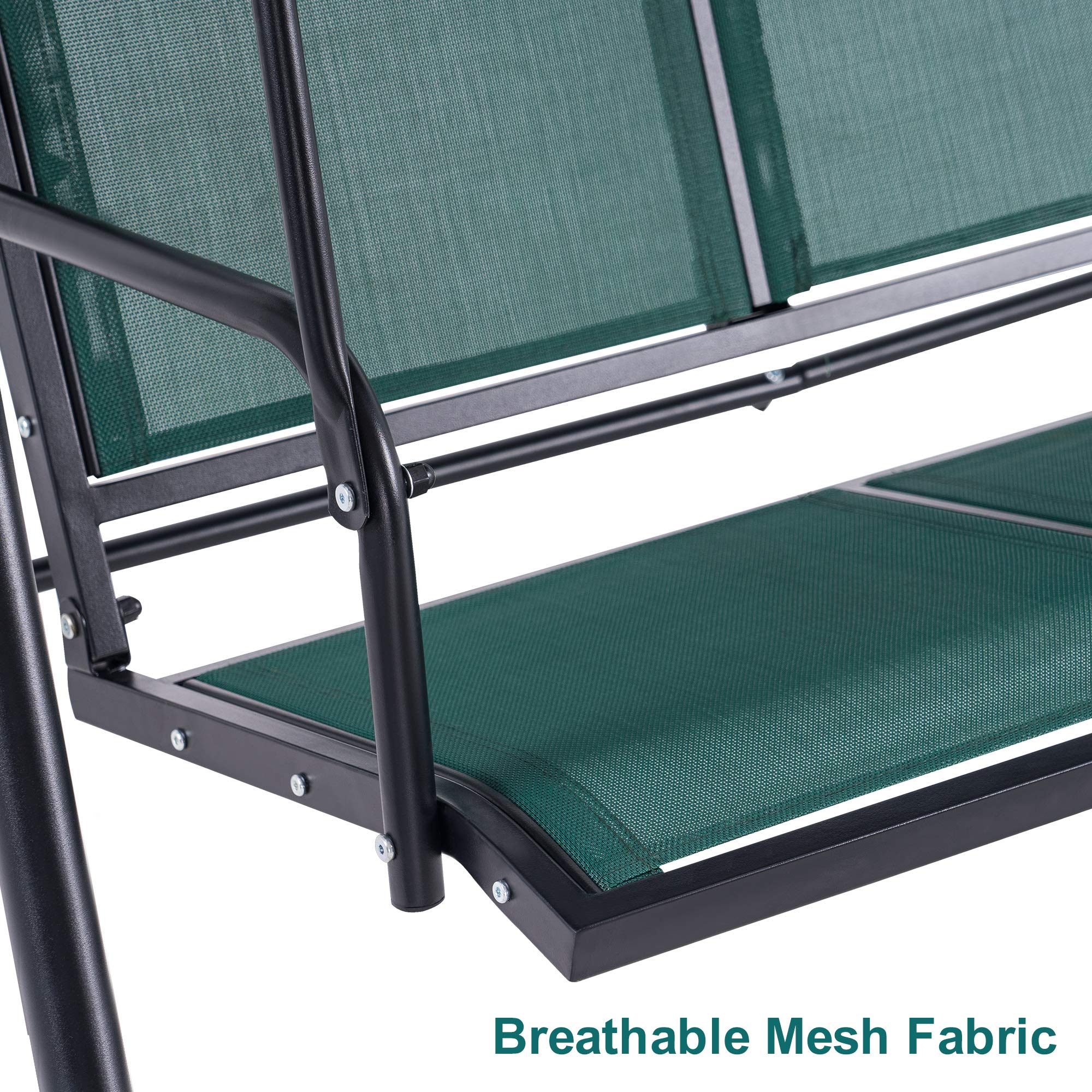 MCombo Outdoor Patio Canopy Swing Chair 3-Person, Steel Frame Textilence Seats Swing Glider, 4507 (Green)
