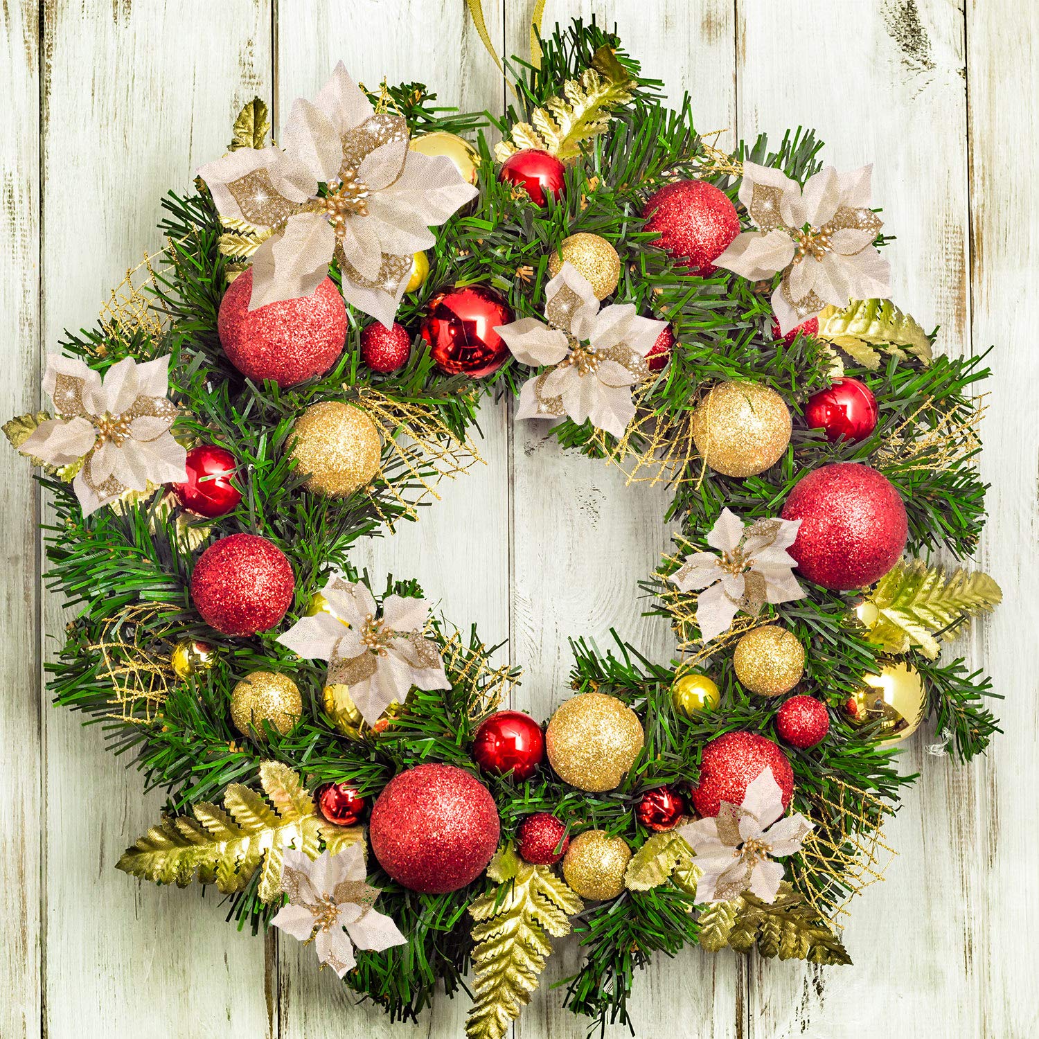 WILLBOND 36 Pieces Christmas Glitter Poinsettia Faux Flowers Christmas Flowers Decorations Wedding Xmas Tree New Year Ornaments(Gold)