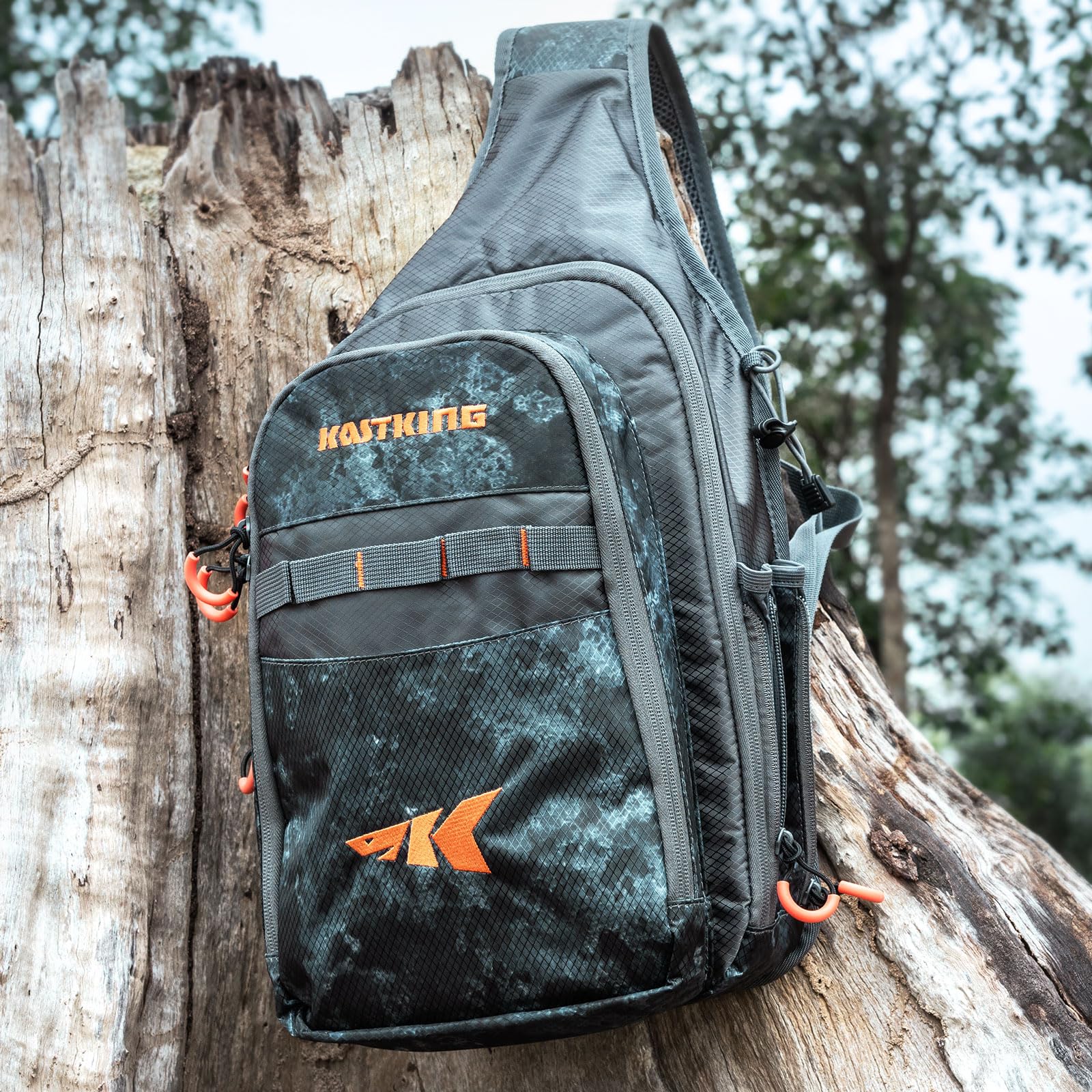 KastKing Pond Hopper Fishing Sling Tackle Storage Bag with (2) Tackle Boxes–Lightweight Sling Fishing Backpack-Sling Tool Bag for Fishing Hiking Hunting Camping,17.7X 12.6X 6 Inches,