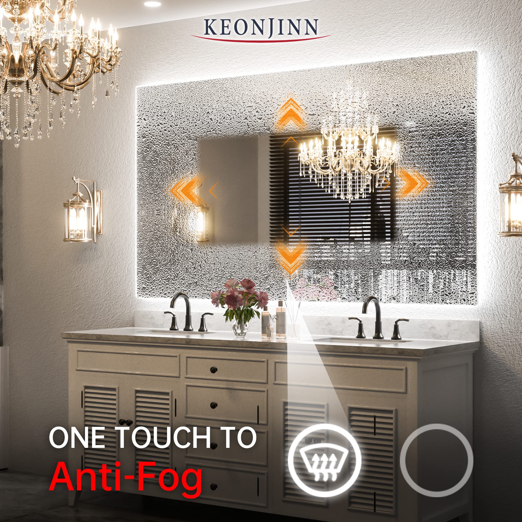 Keonjinn 55 x 36 Inch LED Bathroom Mirror with Lights Backlit Vanity Mirror Large Dimmable Wall Mounted Lighted Bathroom Mirror Anti-Fog Makeup Mirror with Memory Function(Horizontal/Vertical)