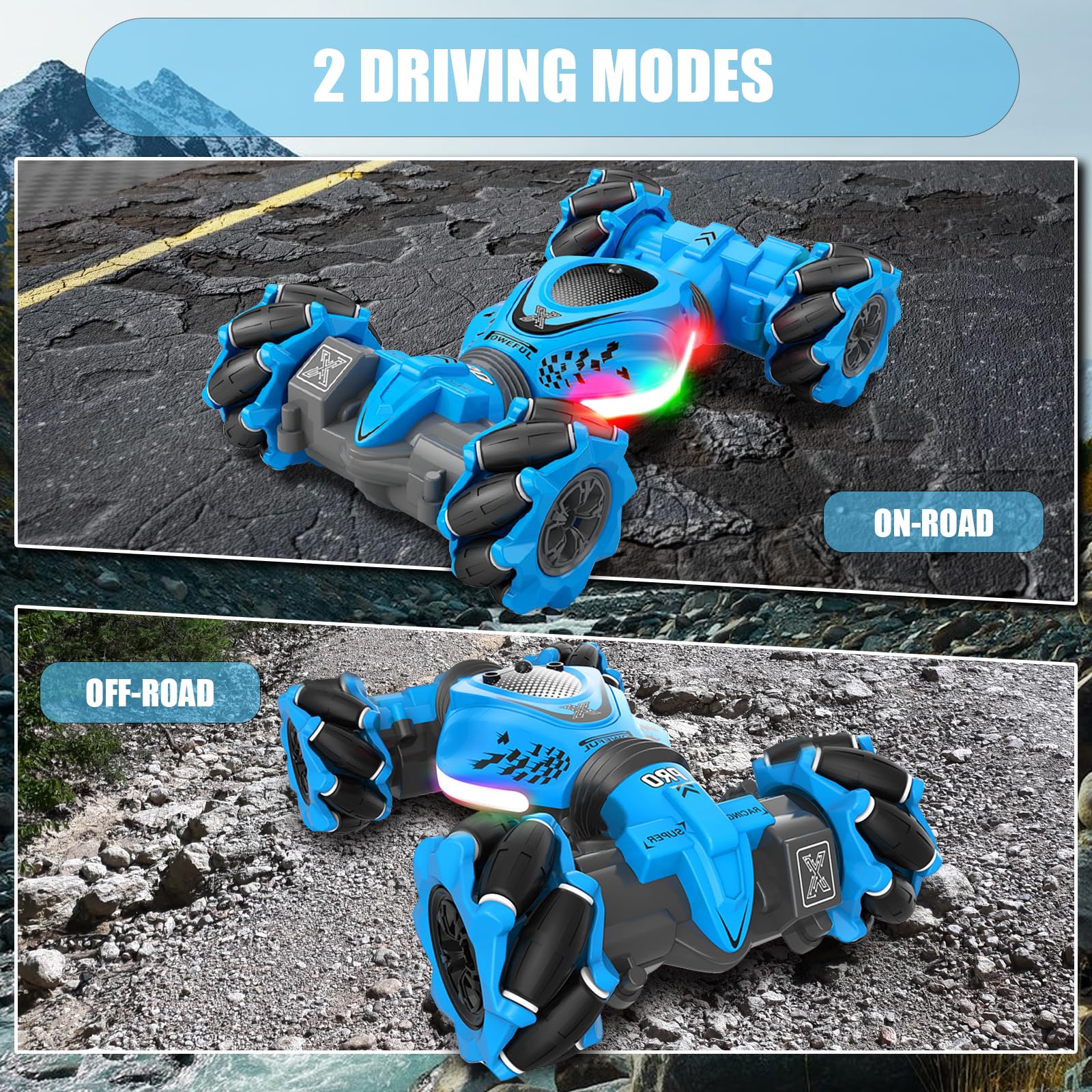 Weocar Gesture RC Car, 4WD High Speed Drift Stunt Car, 2.4Ghz Remote Control Cars Gesture Sensor, 360° Rotating Twist Offroad Cars w/Music Lights, Age 6-12 Boys Girls Birthday Gifts Xams, Blue