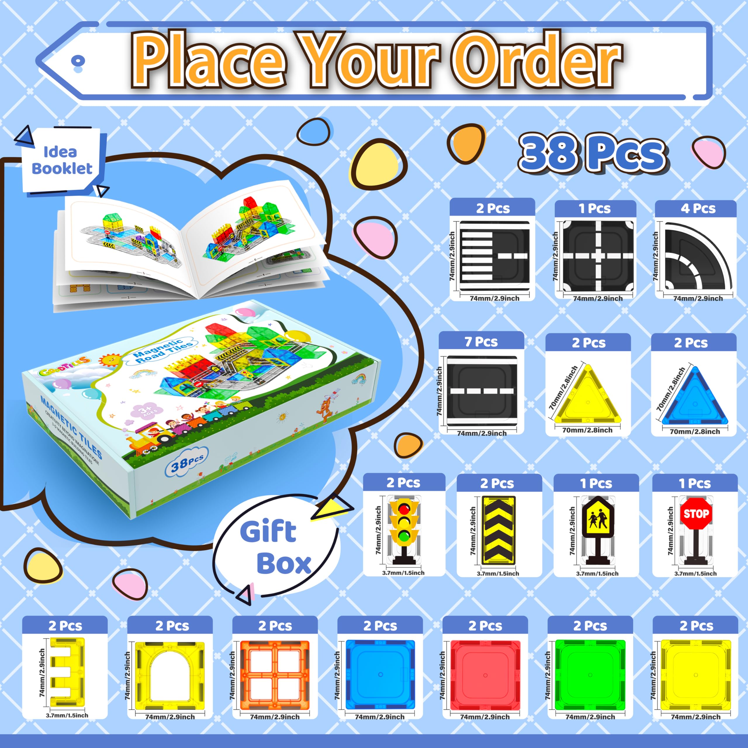 Magnetic Tiles - Road Set, Magnetic Building Blocks, Preschool Montessori Toys Gift for 3+ Year Old Boys and Girls, Sensory Christmas Toys for Kids Aged 3-5 and 4-8, Ideas for Toddler with Autism