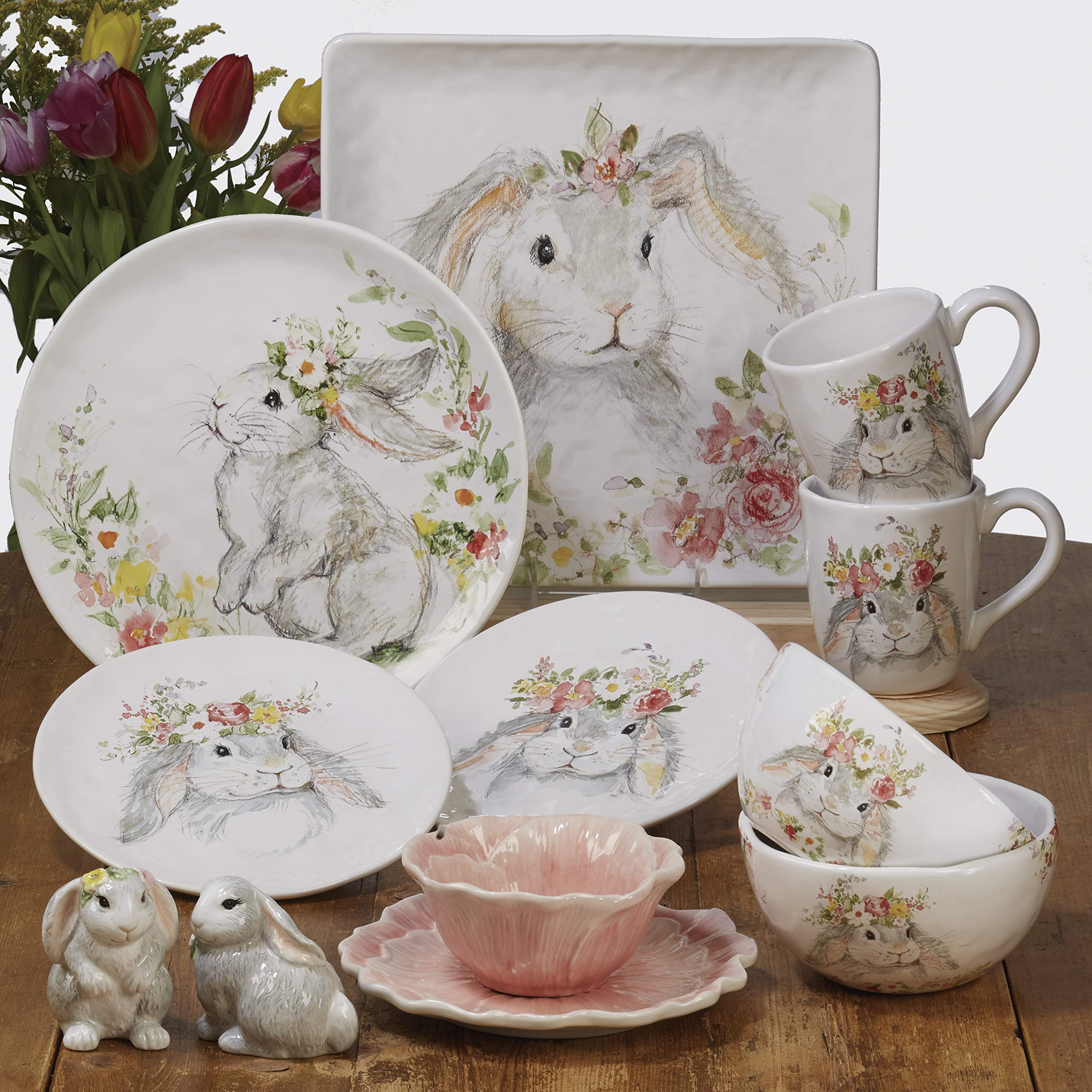 Sweet Bunny 8.5" Salad/Dessert Plates,Set of 4, 2 Assorted Designs