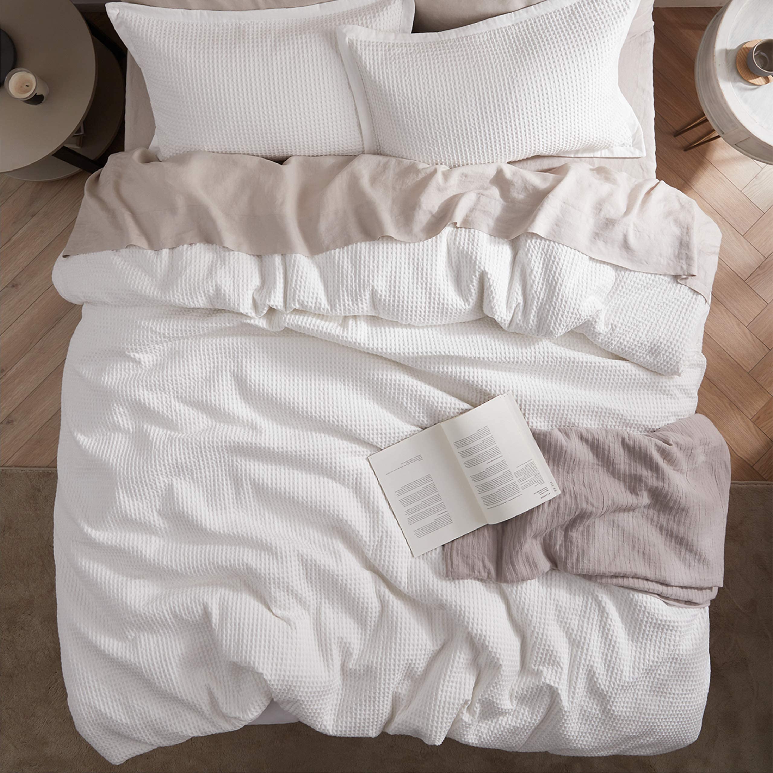 Bedsure Cotton Duvet Cover Twin - 100% Cotton Waffle Weave Coconut White Duvet Cover Twin Size, Soft and Breathable Twin Duvet Cover Set for Gifts (Twin, 68"x90")