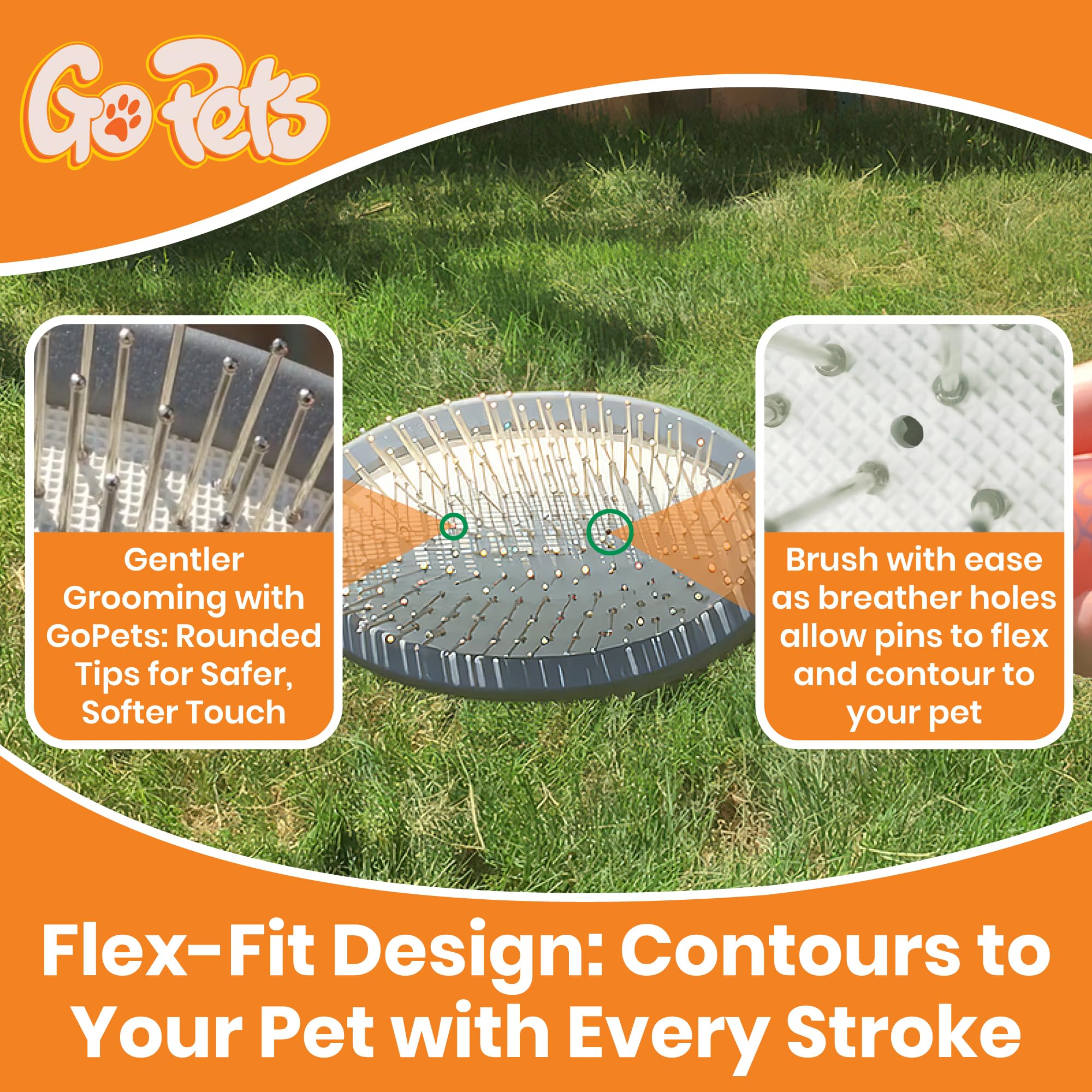 GoPets Double-Sided Pin & Bristle Brush, Dog Brush for Shedding, Undercoat Rake for Short & Long Hair, Cat Grooming Brush, Removes Mats, Dirt & Loose Fur, Promotes Healthy Coat, Ergonomic Handle