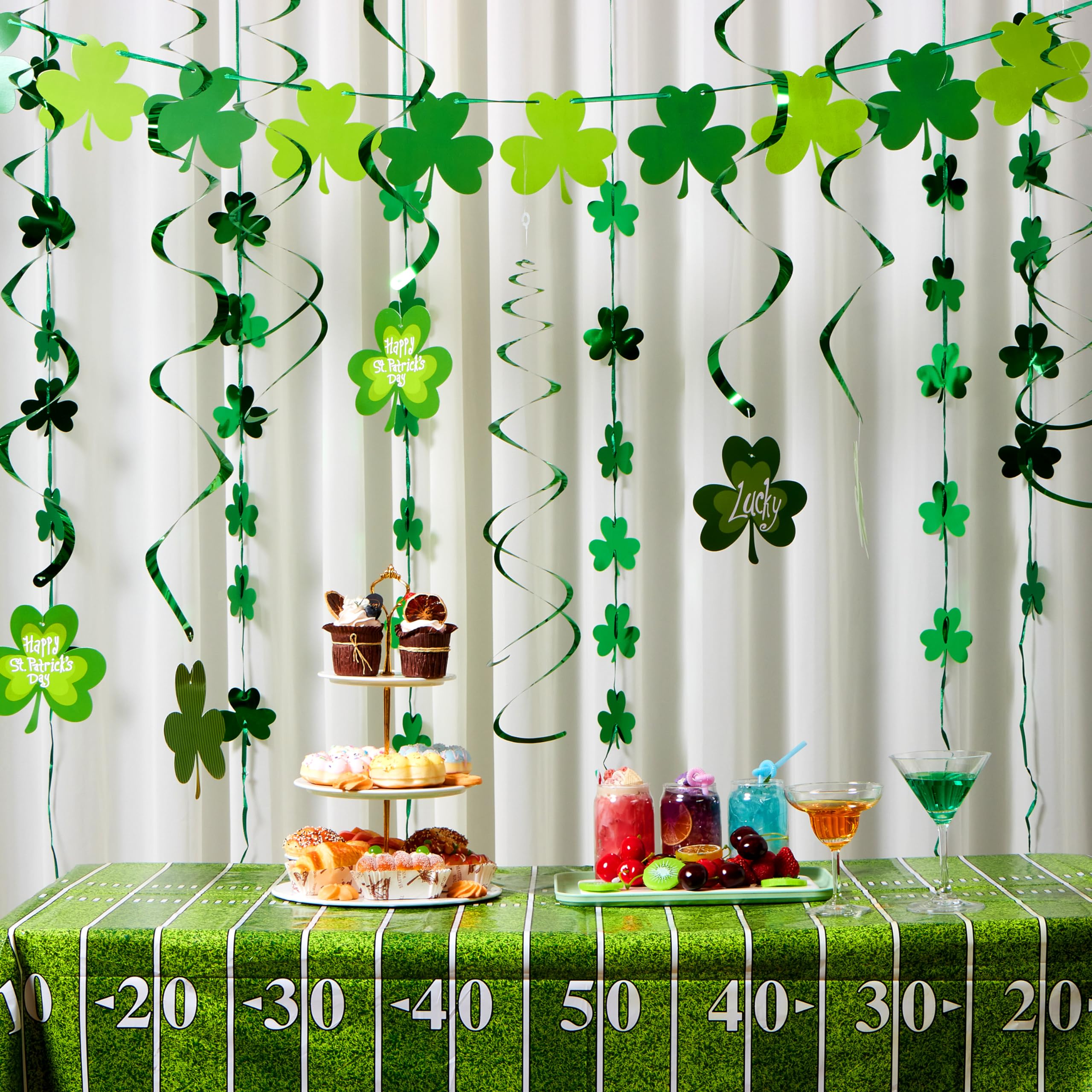 JOYIN 27 Pcs St. Patrick's Day Decoration with Irish Saint Patricks Green Shamrock Foil Strings, Hanging Swirls with Garland. Ceiling Hanging and Wall Decor