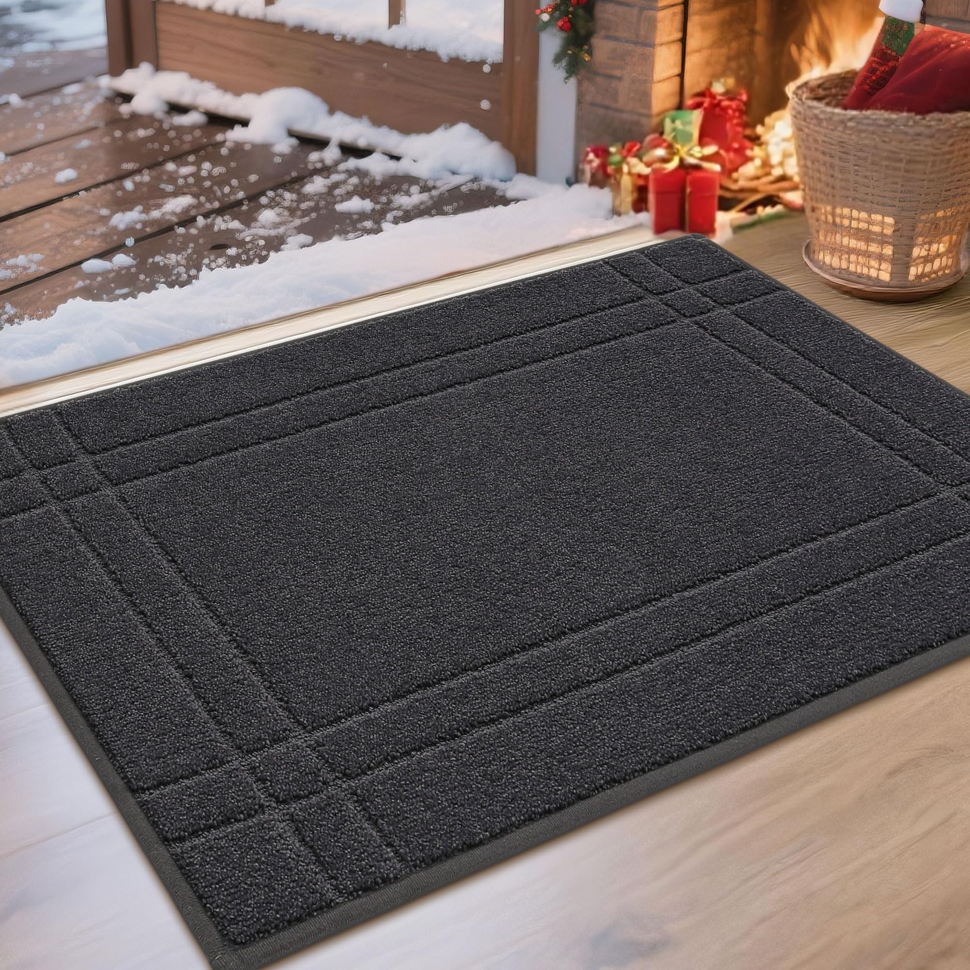 JSEI Entryway Rugs Doormat 24"x36", Non-Slip Dirt Trapper Door Mats Indoor, Washable Absorbent and Stain Resist Welcome Floor Mat for Front Door, Dog Door Mat, Muddy Wet Shoes & Paws, Dark Grey