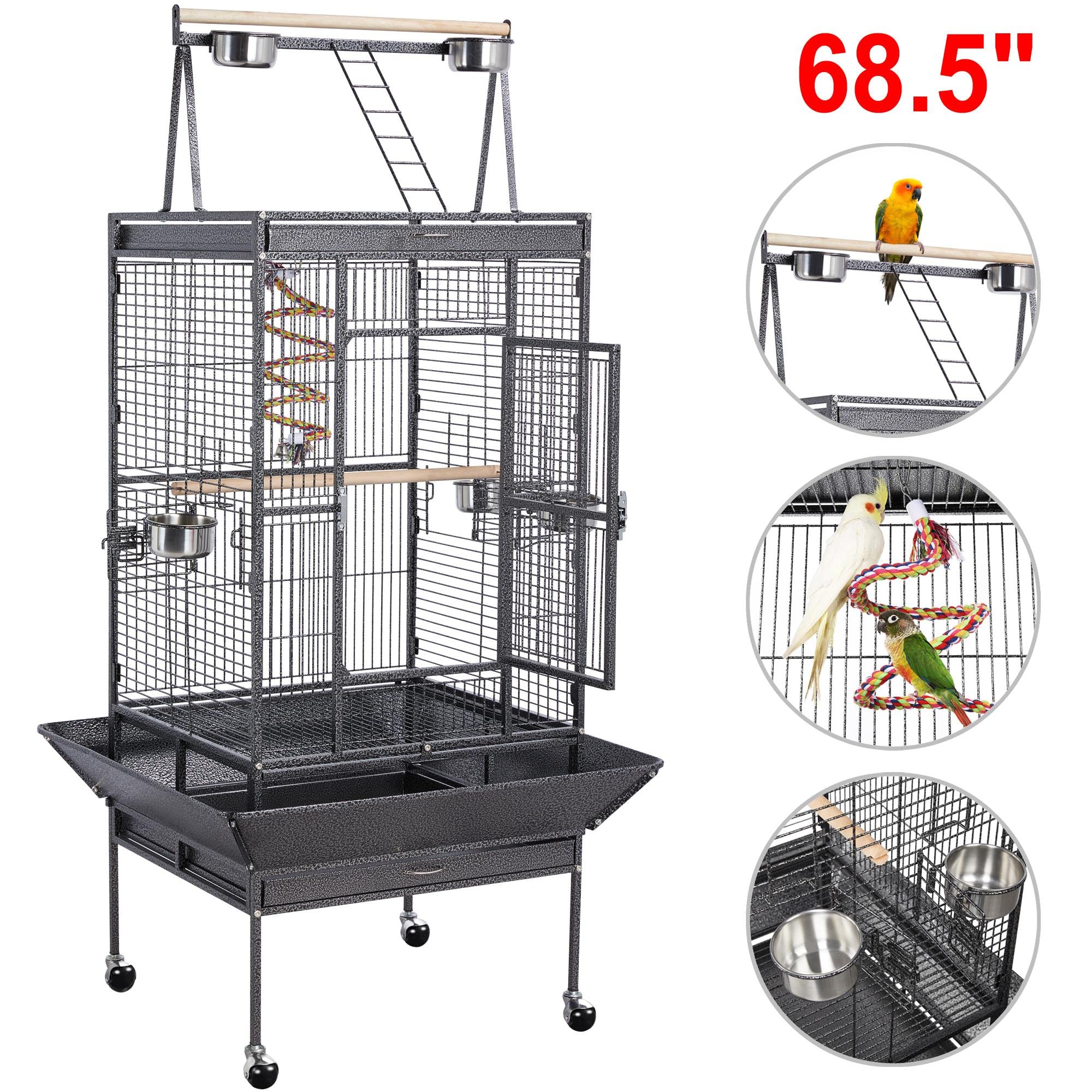 Yaheetech 68-inch Rolling Play Top Large Parrot Bird Cage for African Grey Cockatiel Conure Lovebird Parakeet Budgie