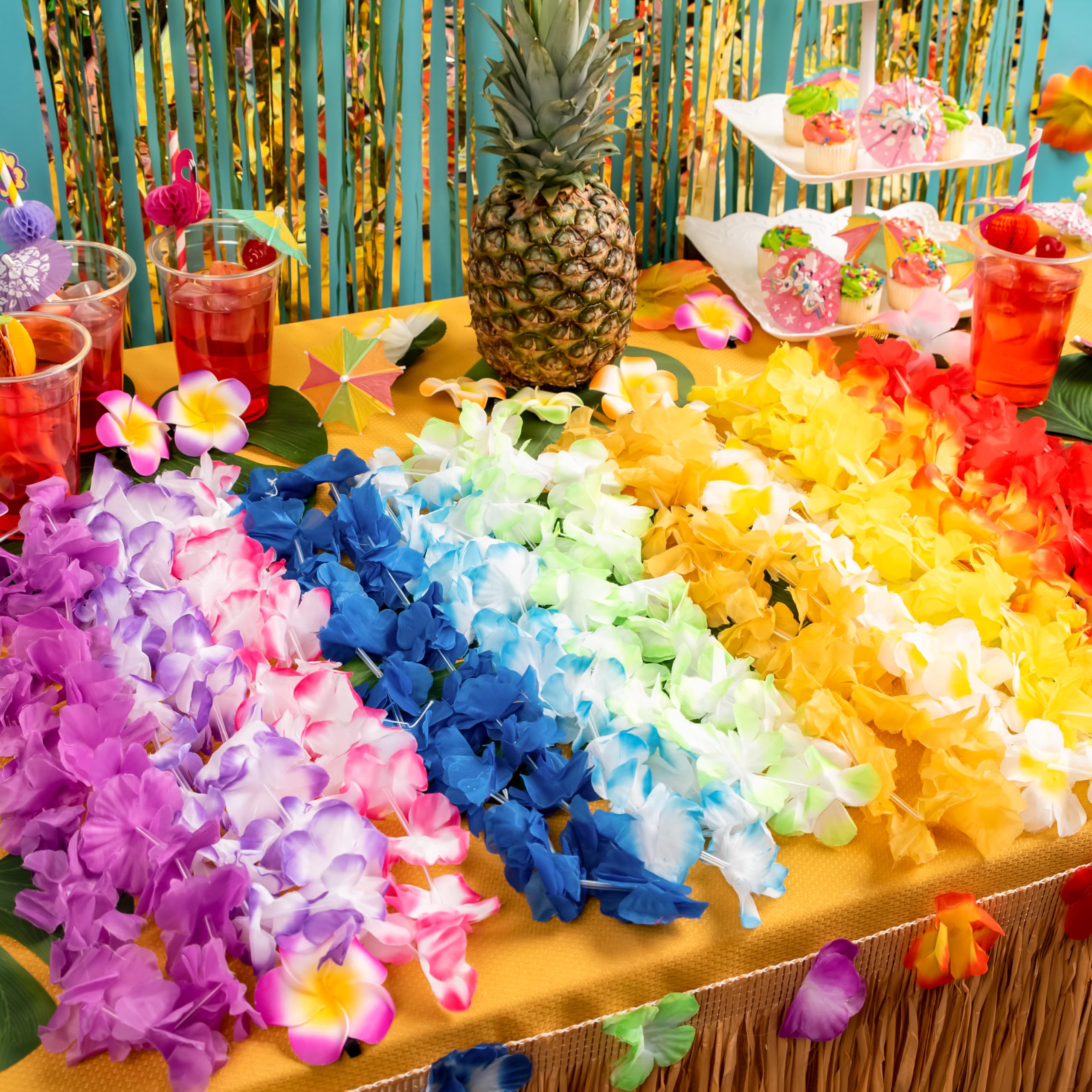 JOYIN Toy 24 Counts Hawaiian Leis Bulk, Tropical Flower Lei Hawaiian Lei Beach Hawaii Luau Party Favors Decoration Birthday Party Supplies