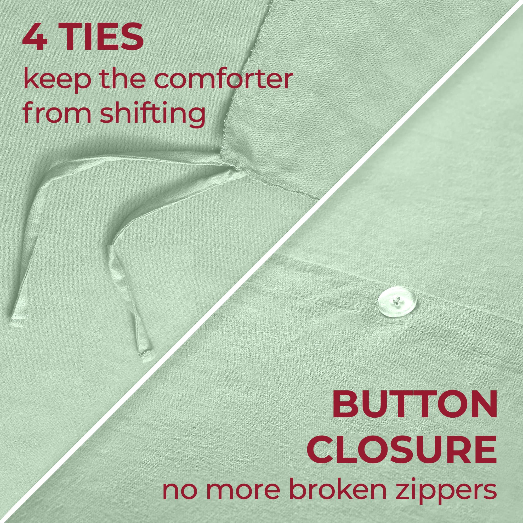 Mellanni Duvet Cover Flannel Set - Soft 100% Organic Cotton Bedding Sets & Collections - Button Closure & Corner Ties (King, Sage)