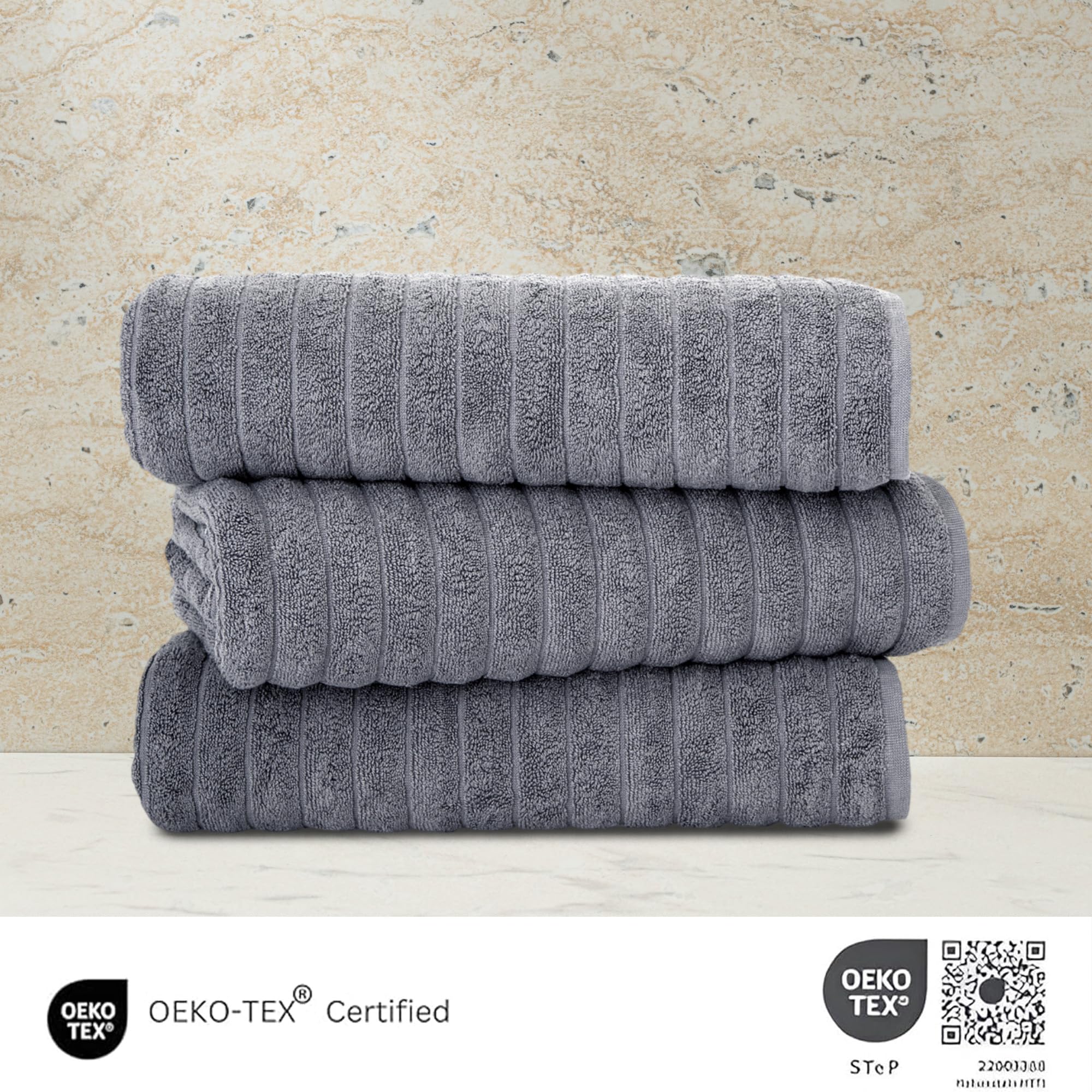 Classic Turkish Towels CTT - Luxury Jumbo Bath Sheet 3 Piece, 100% Turkish Cotton, Absorbent & Ultra Comfy Bath Towel Sheets for Hotels & Spa | 40"x65" (Grey)