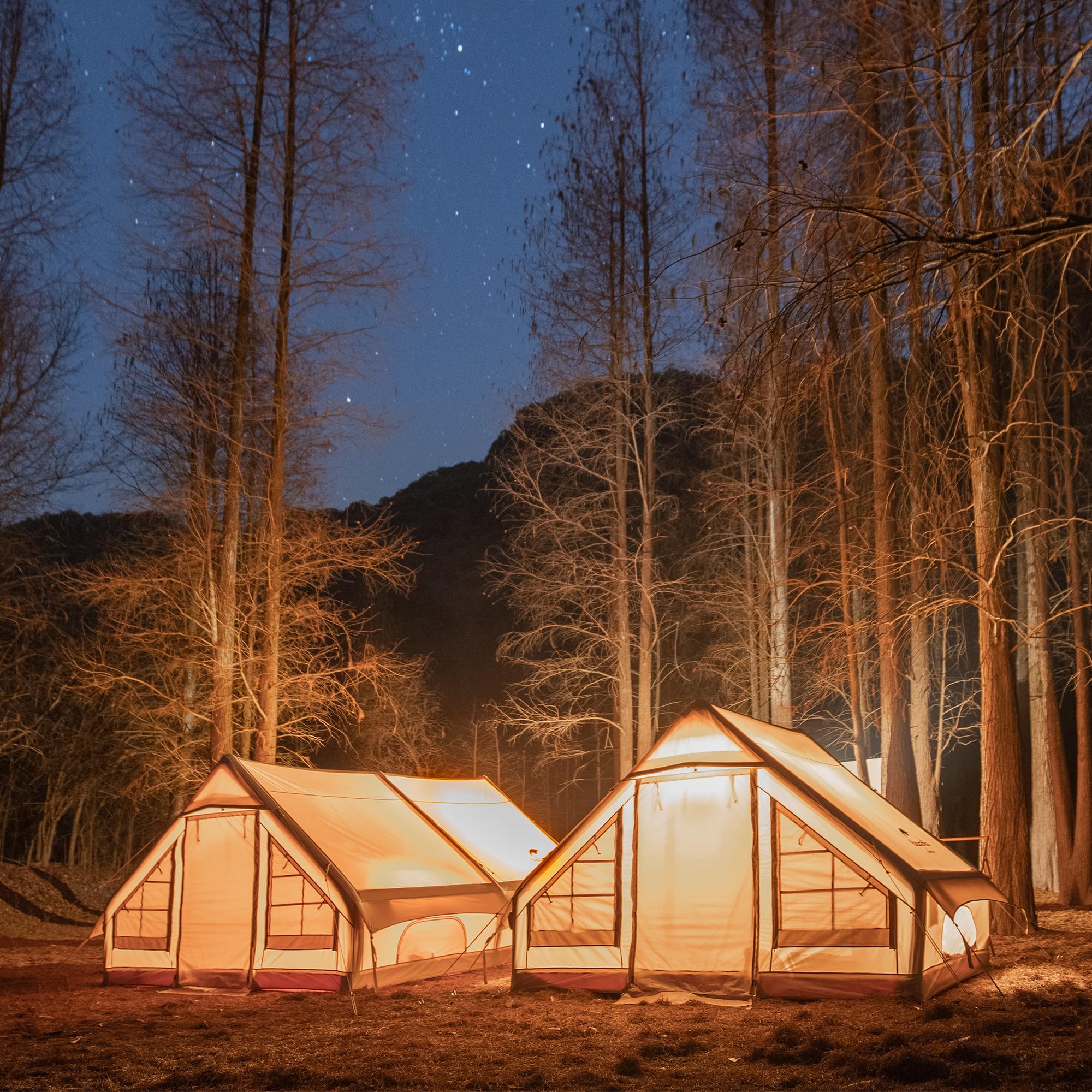 Naturehike Inflatable Tent House for Camping, Breathable Cotton Glamping Tent with Pump, Large Room 4 Season Tent for 4 Person, 4-8 Person Canvas Tent for Camping