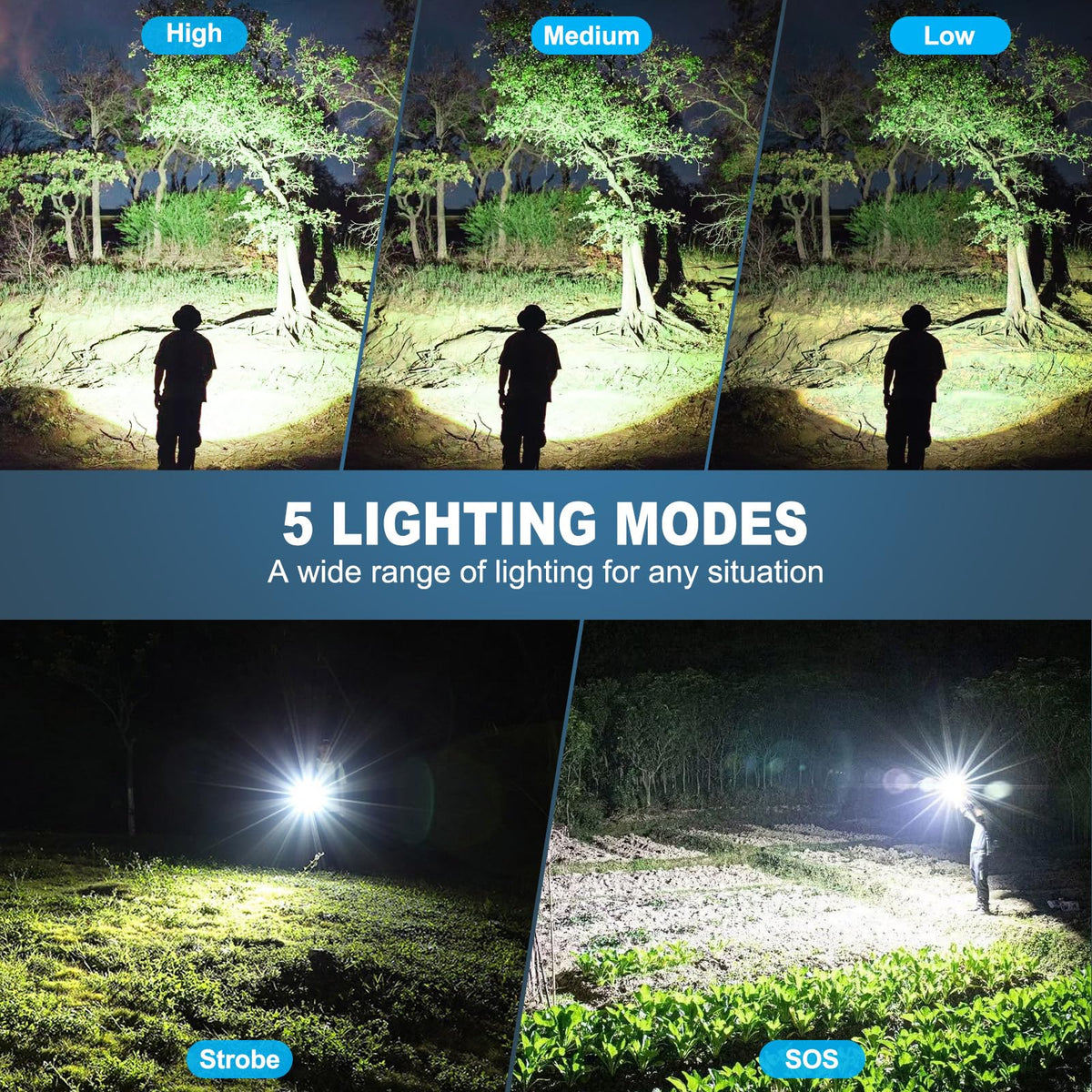 Flashlights High Lumens Rechargeable, 990000 Lumen Super Bright Flashlight 2 Pack, High Powered LED Flash Light with 5 Modes, IPX6 Waterproof Handheld Flashlights for Home Camping Gift