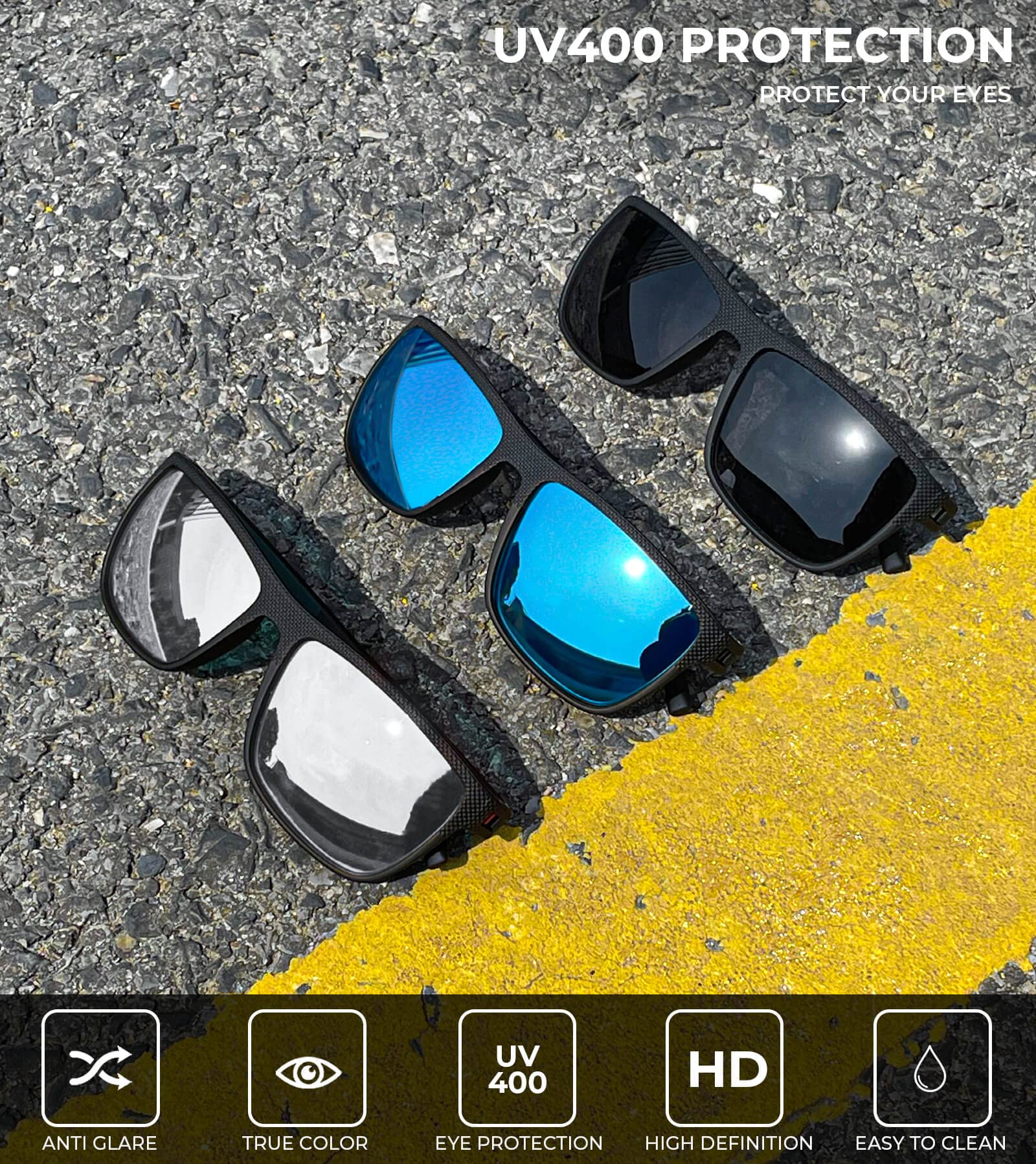 KALIYADI Polarized Sunglasses Men, Lightweight Mens Sunglasses Polarized UV Protection Driving Fishing Golf (Black/Ice Blue/Silvery)