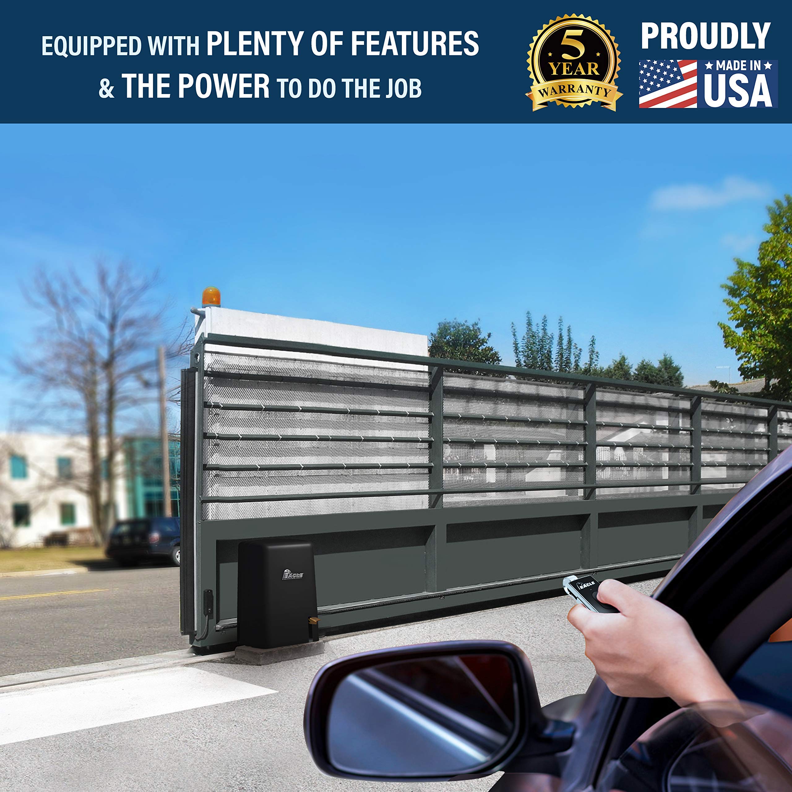 Eagle-2000-FR-1HP Slide Gate Opener 45' & 2000 lbs Gate Capacity Free 2 Remotes, Receiver and EG111 Monitored Photo Eye Included