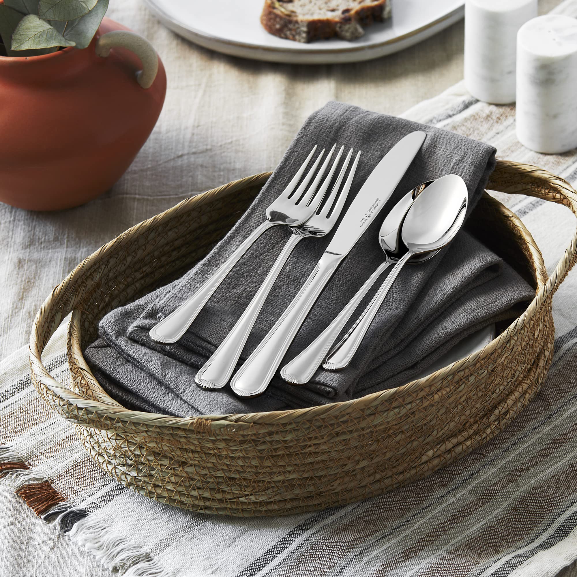HENCKELS Alcea 65-Piece Flatware Set, Stainless Steel, Silver