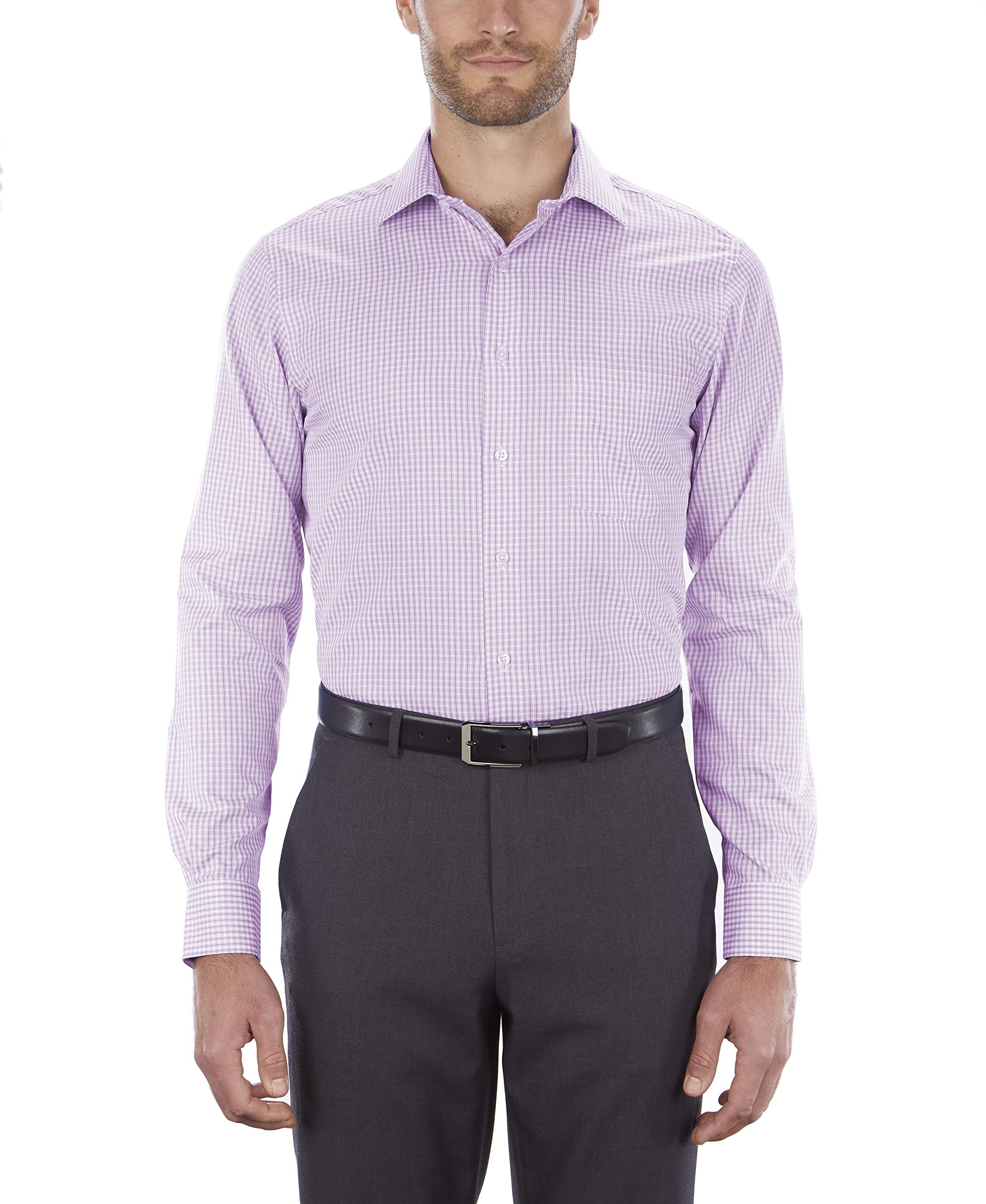 Van Heusen Men's Dress Shirt Regular Fit Flex Collar Check, Soft Lilac, 15" Neck 34"-35" Sleeve
