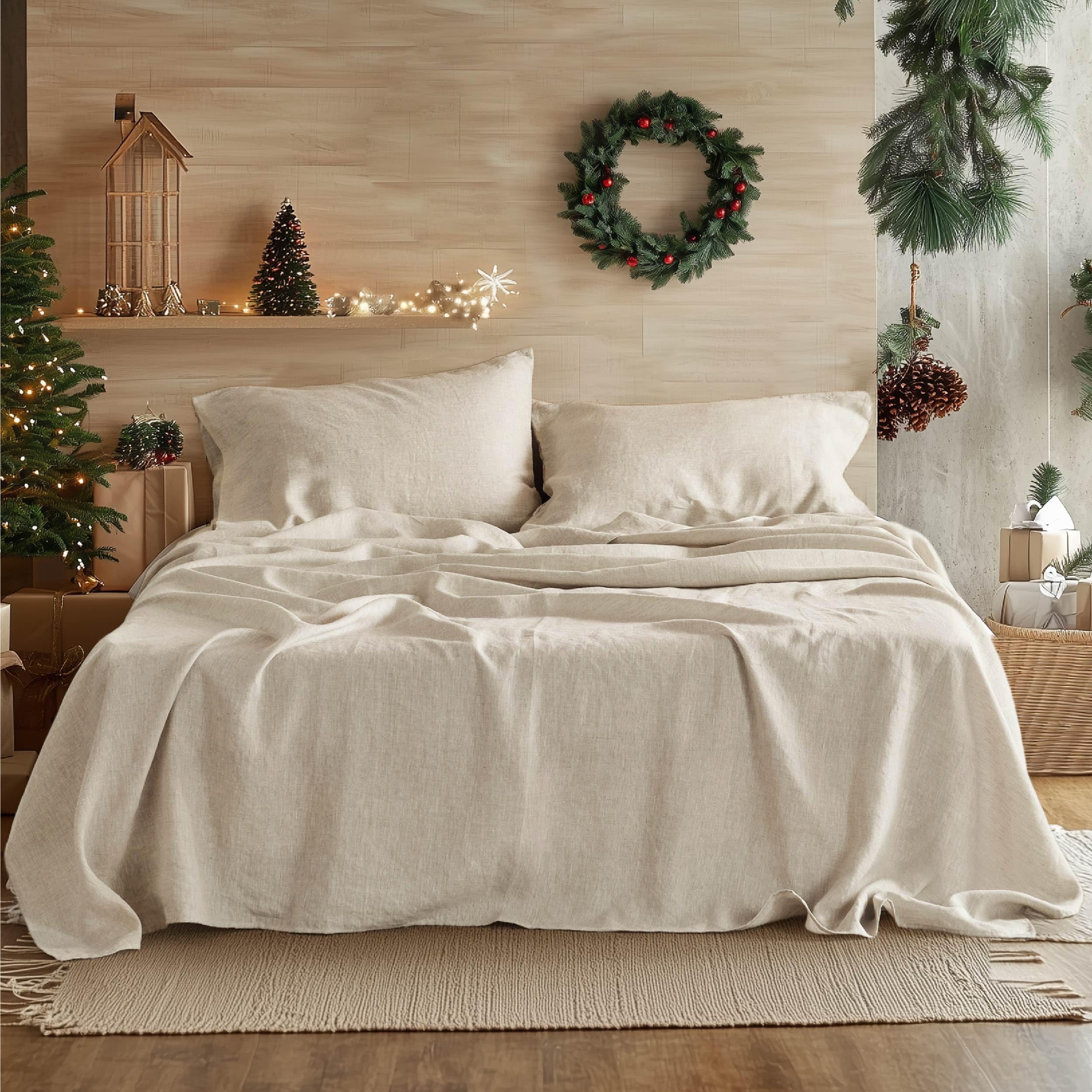 Bedsure Linen Sheets - Linen Bedsheets Queen Size Bed, Blend from Linen Cotton Sheets, Breathable & Soft Cotton Bedsheets, Gifts for All Seasons, 4 Pieces, Tannish Linen
