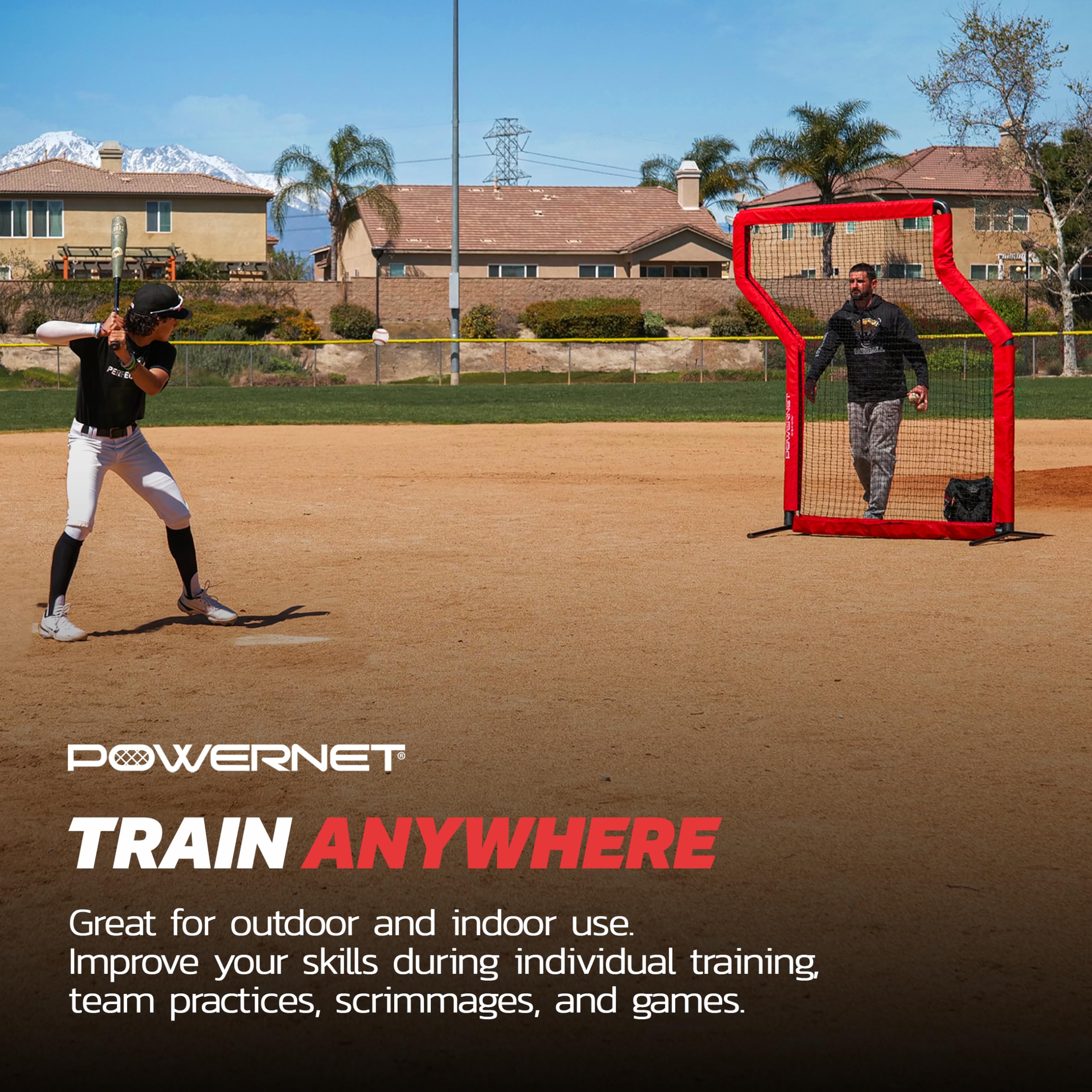 Powernet Portable Baseball Practice Net for Pitching and Hitting, Pop Up Batting Cage Net Coach Shield, 7 FT Z-Screen (Red)