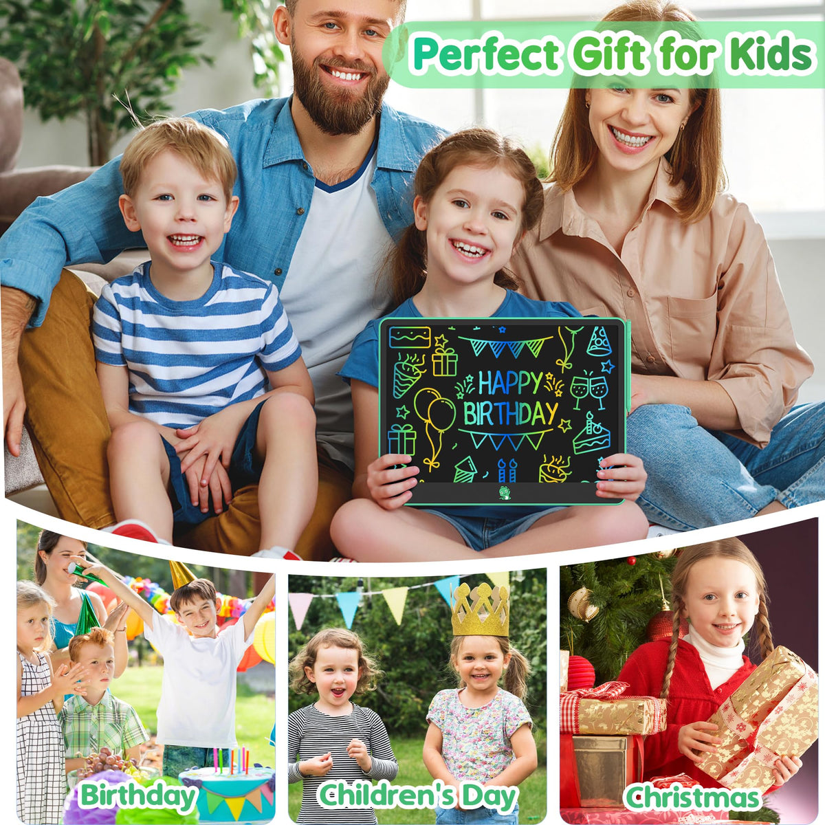 Hockvill LCD Writing Tablet for Kids, Toys for Girls Boys Drawing Pad for 3 4 5 6 7 Year Old Kid, Toddler Doodle Board Christmas Birthday Gift for Children (16 INCH, Green)