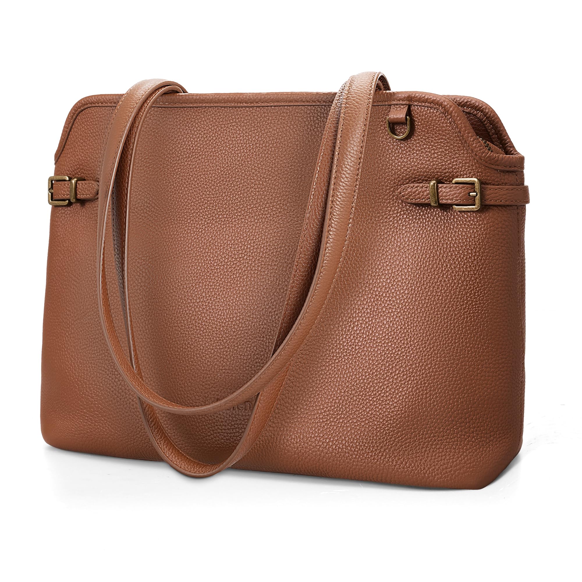 befen Soft Real Leather Small Tote Bag for Women Work, Womens Designer Totes Purse Handbags with Top Handles Satchel Purses Cognac Brown