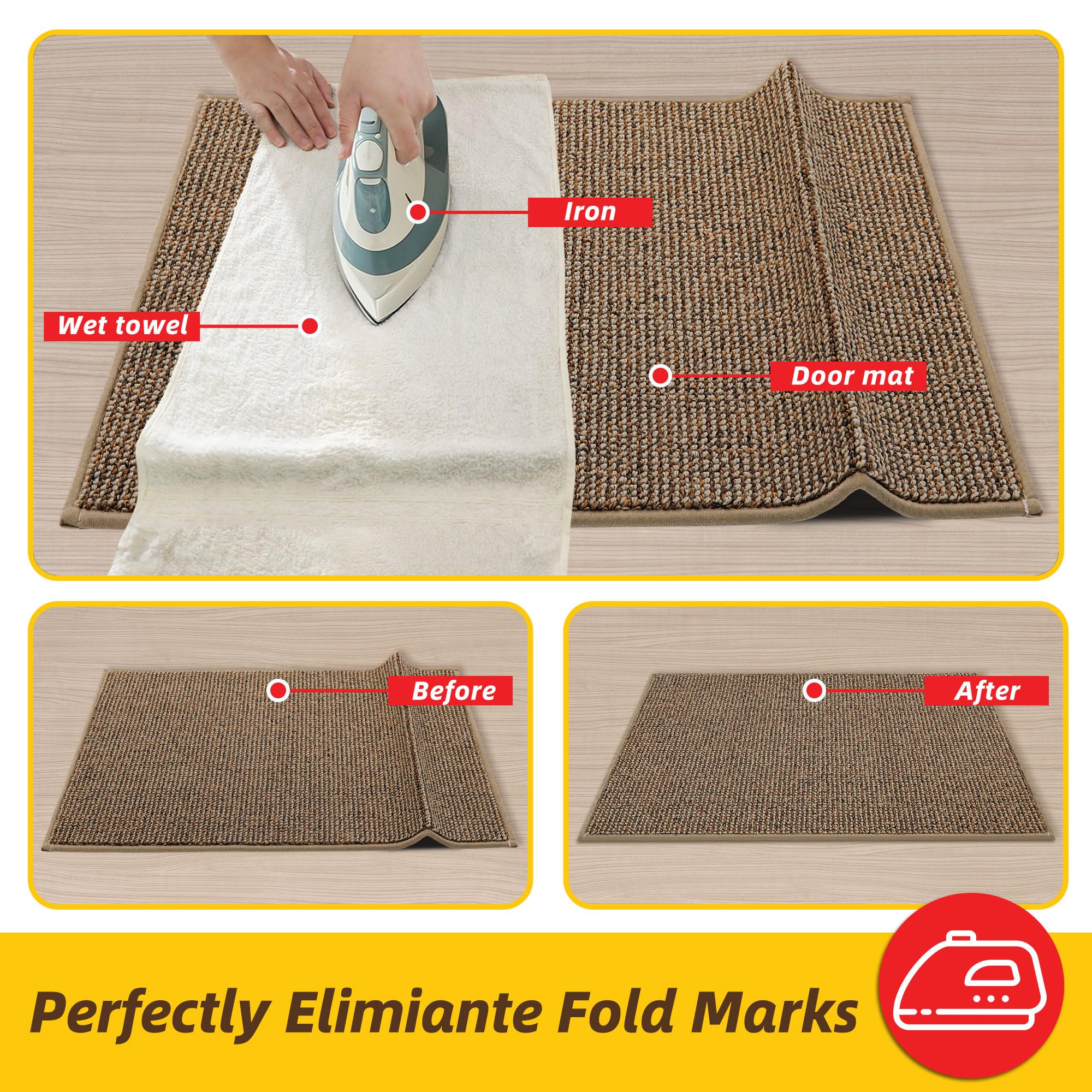 JSEI Dirt Trapper Door Mat 24"x36" Non-Slip Washable Entrance Mat, Dog Doormats, Absorbent & Fade-Resistant Floor Mats, Low Profile Welcome Mats for Entryway, Front Door, and Inside Entrance, Beige
