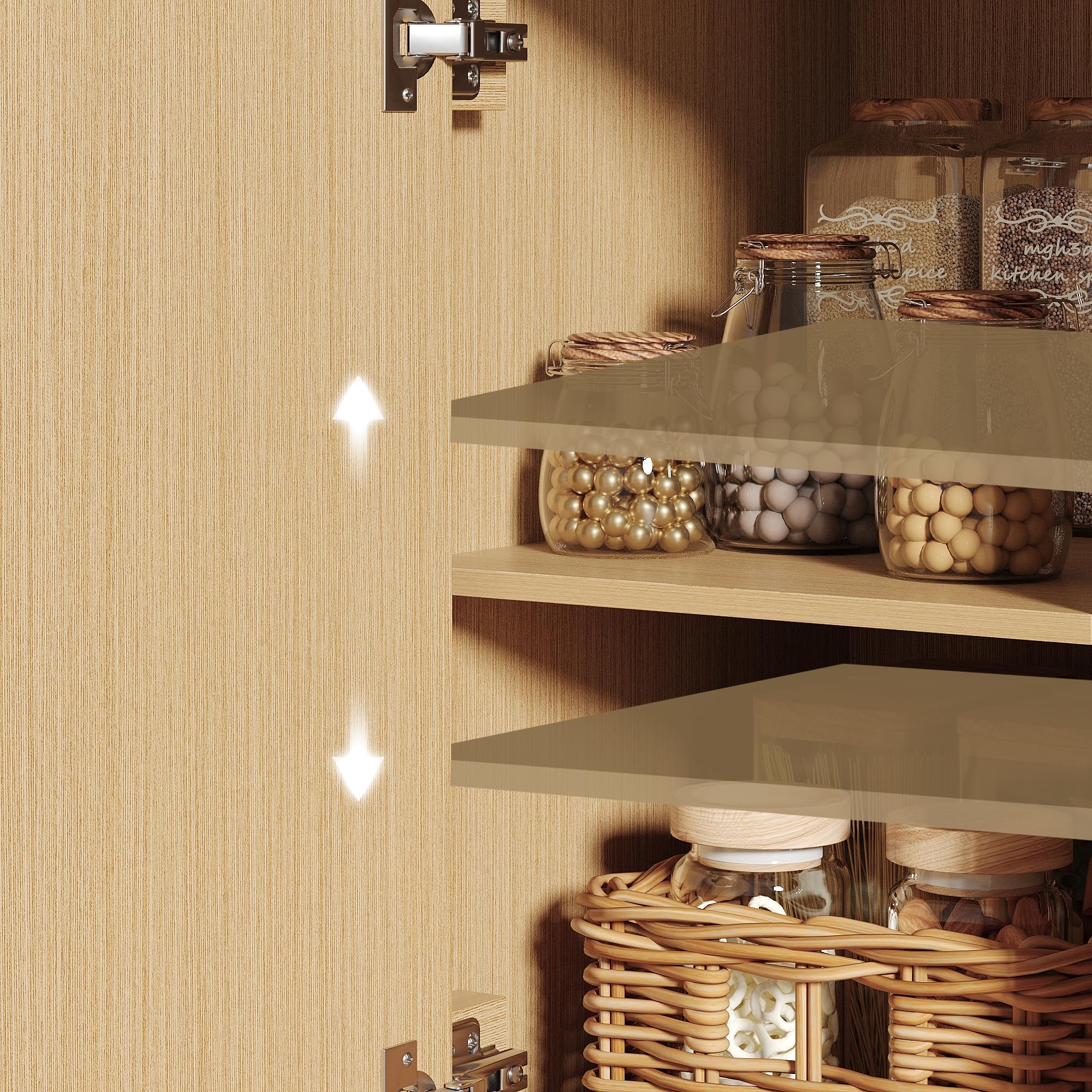 Maupvit 50" Fluted Sideboard Cabinet with Foldable Tabletop, Mobile Buffet Storage Cabinet with 2 Adjustable Cabinets, 3 Drawers, Wine & Glass Rack for Kitchen Dining Room,Natural