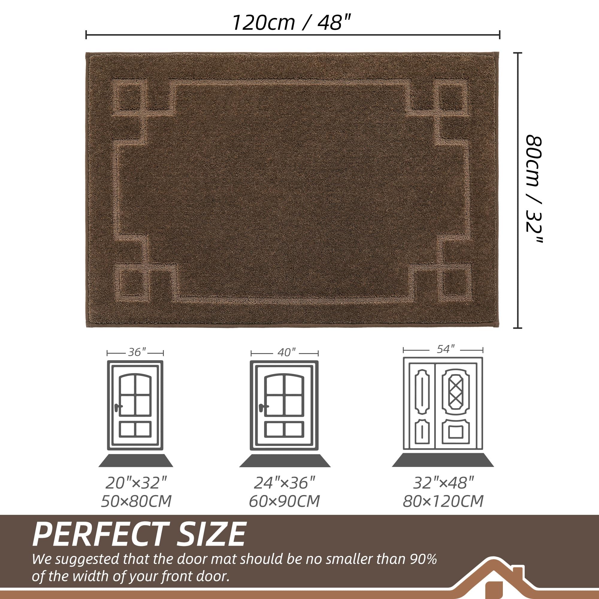 BEQHAUSE Door Mat 32" x 48", Non-Slip Door Mats Indoor Entryway Rugs Washable Low-Profile Absorbent and Stain Resist Floor Mats, Dog Door Mat for Front Back Door, Muddy Wet Shoes & Paws, Brown