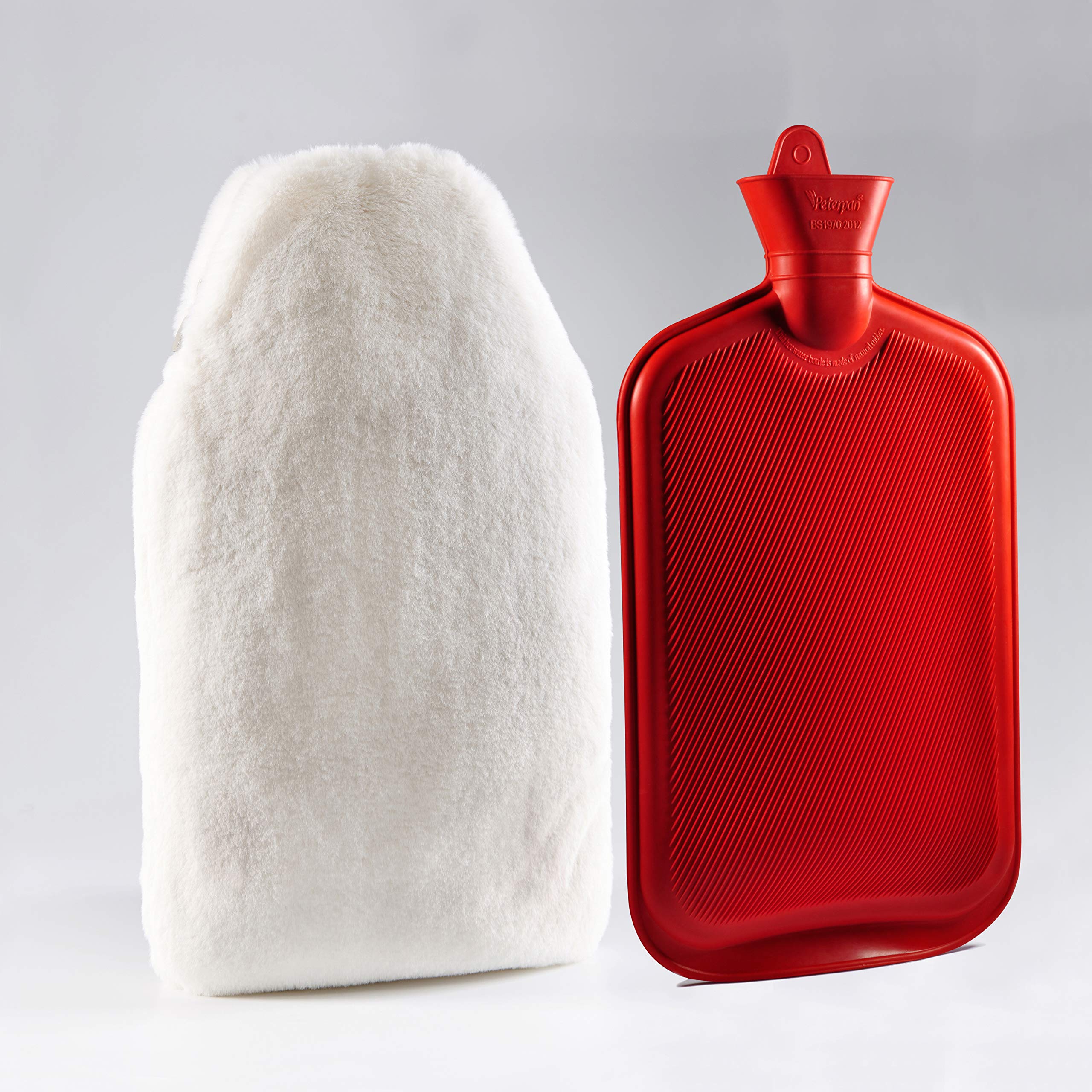 Peterpan 100 Fl Oz Rubber Hot Water Bottle with Faux Fleece Cover - BPA & Phthalate-Free, XXX-Large Hot Water Bag for Pain Relief, White