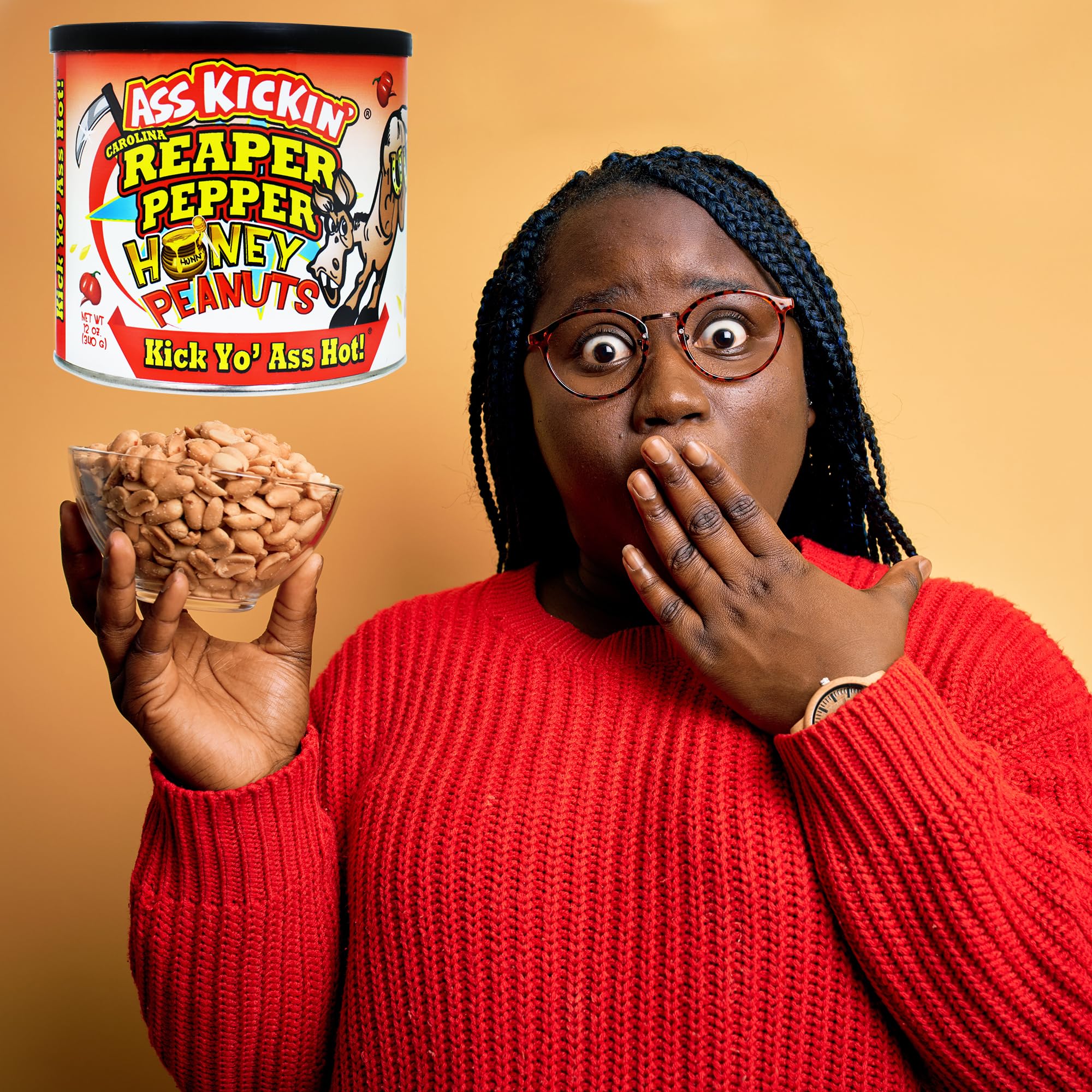 ASS KICKIN’ Carolina Reaper Spicy Hot Peanuts – 12oz - Ultimate Spicy Gourmet Gift Peanuts - Try if you dare!