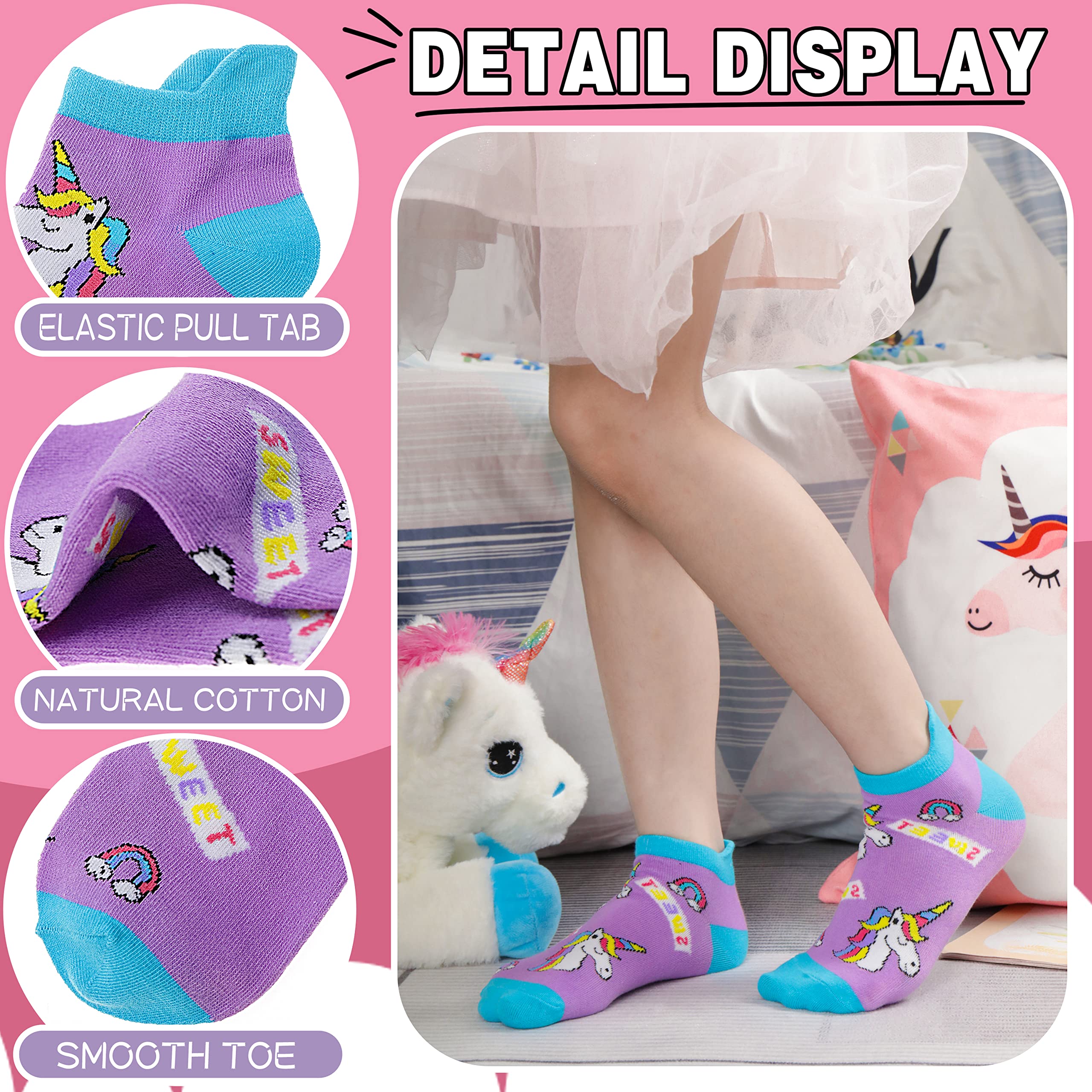 ANTSANG Kids Girls Toddler Unicorn Socks Ankle Low Cut No Show Cute Silly Novelty Fashion Cartoon Gifts Stocking Stuffers Socks 6 Pairs (Unicorn,5-8 Y)