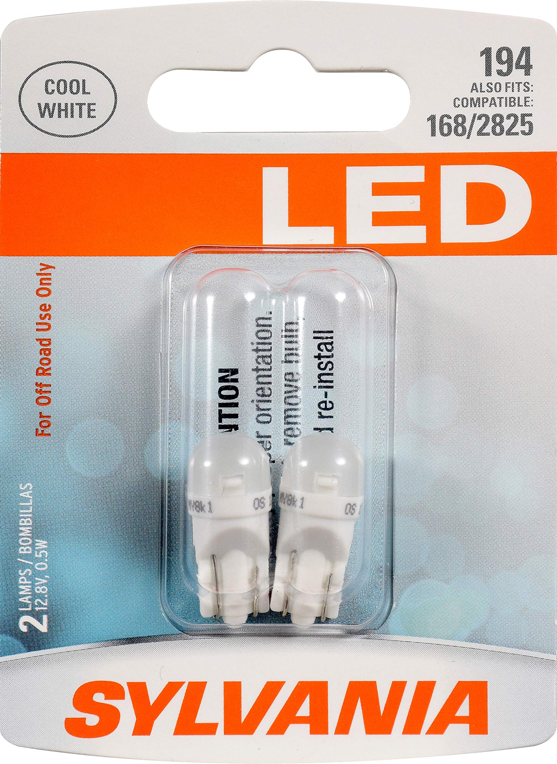 SYLVANIA - 194 T10 W5W LED White Mini Bulb - Bright LED Bulb, Ideal for Interior Lighting - Map, Dome, Cargo and License Plate (Contains 2 Bulbs)