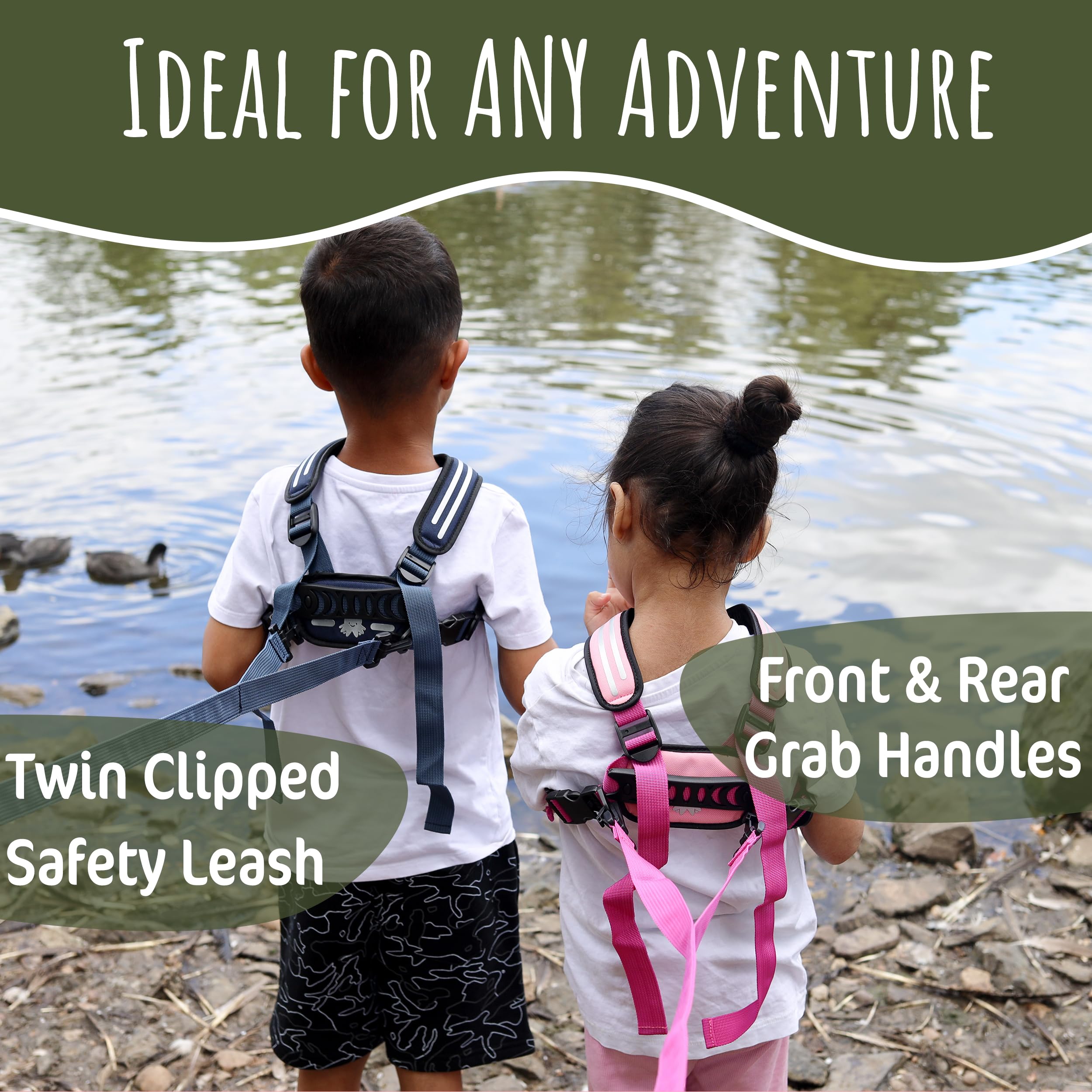 Hobble De Hoo Autism Safety Harness with leash for Kids 2-7 | Walking Safety Vest with Grab Handles for Wandering Prevention (Green)