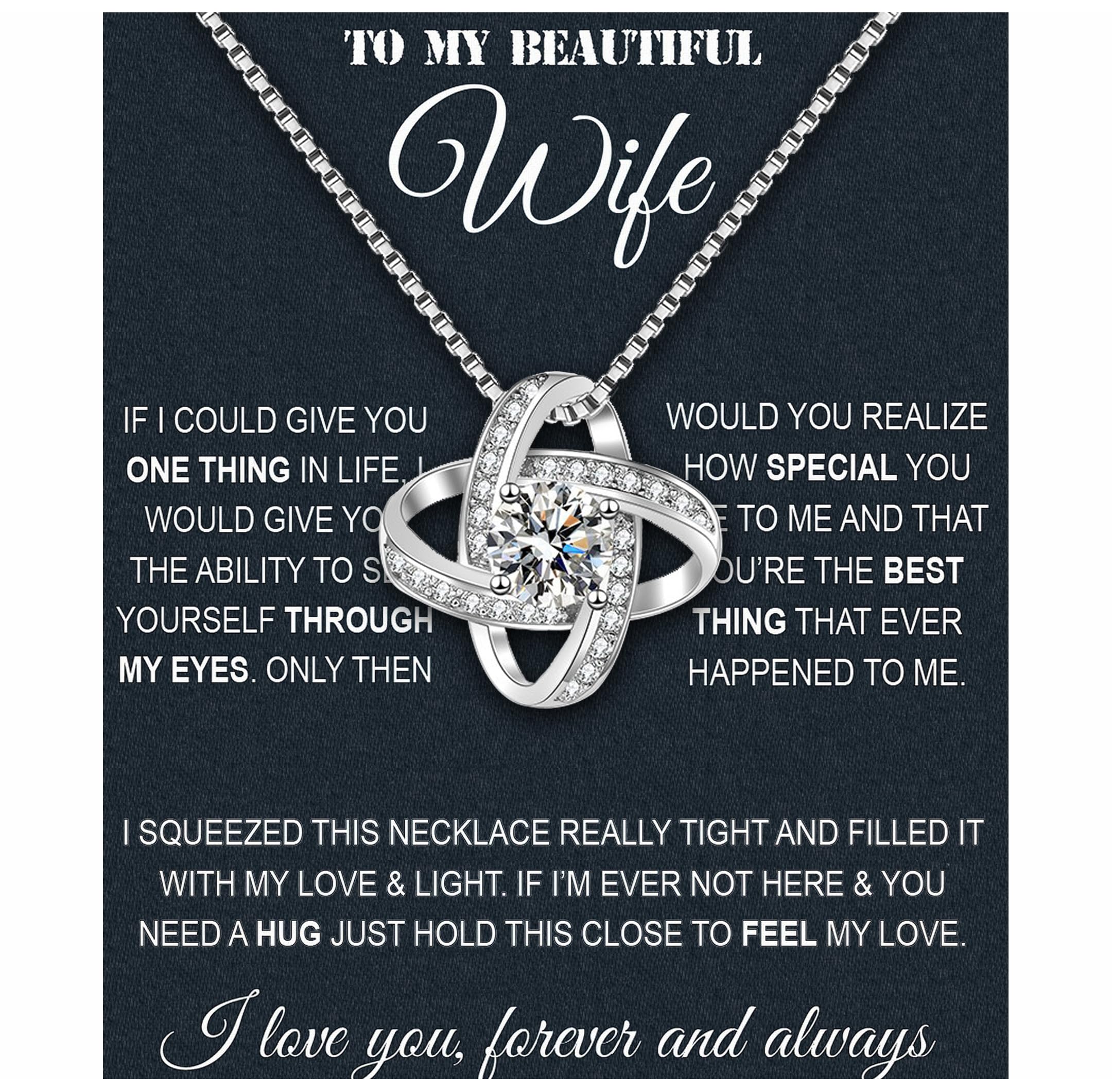 Wife Necklace From Husband To My Wife Necklace Soulmate Necklace For Women Future Wife Jewelry Birthday Gifts For Girlfriend Message Card and LED Box (Love Knot-Wife PU LED Box, 925 Sterling Silver)