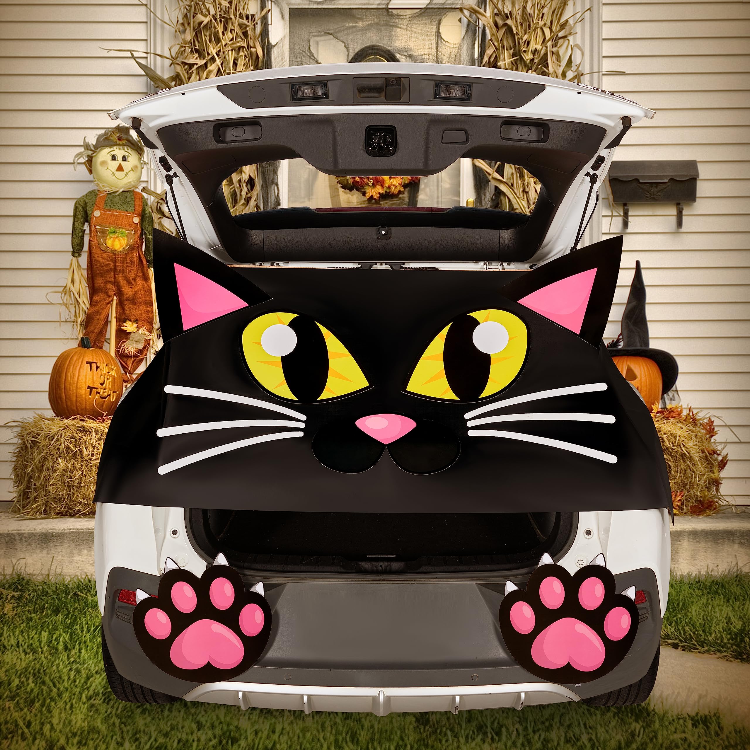 JOYIN Halloween Cat Trunk or Treat Car Decorations Kit for SUV Van Vehicle Trunk, Cute Halloween Stickers Balloons Hand Head Archway Garage Door Haunted House Outdoor Halloween Decorations Outside