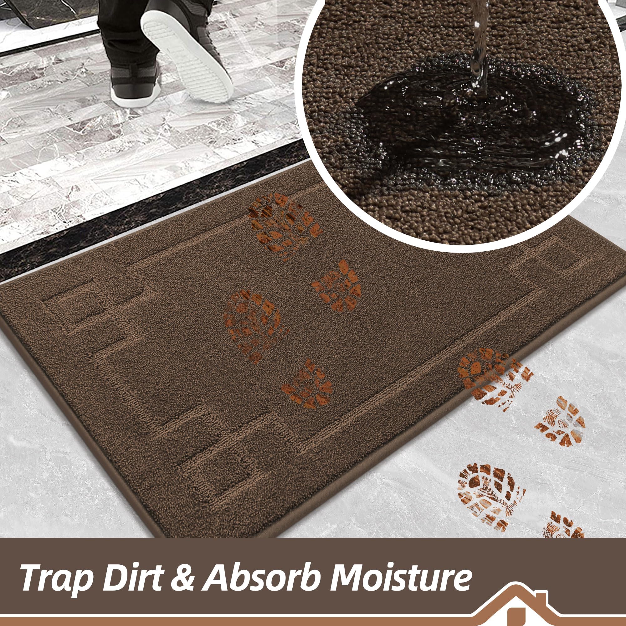 BEQHAUSE Door Mat 32" x 48", Non-Slip Door Mats Indoor Entryway Rugs Washable Low-Profile Absorbent and Stain Resist Floor Mats, Dog Door Mat for Front Back Door, Muddy Wet Shoes & Paws, Brown