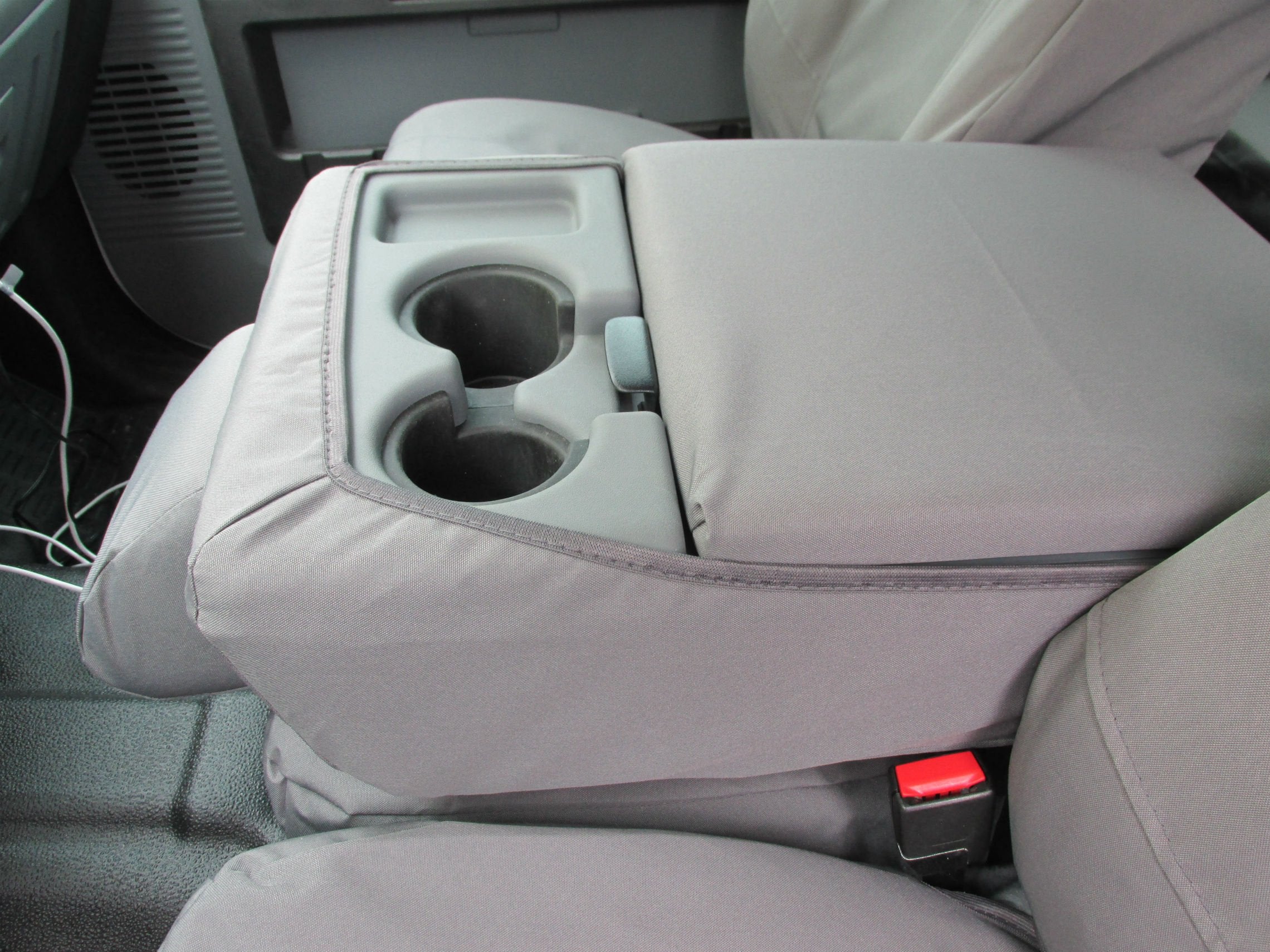 Durafit Seat Covers F486 C8 2014 Ford F150 -XLT and Lariat | Front 40/20/40 Split Seat with Opening Center Console | Fits 2015-2021 Ford F250; F350, F450, F550 XLT and Lariat | Charcoal Gray