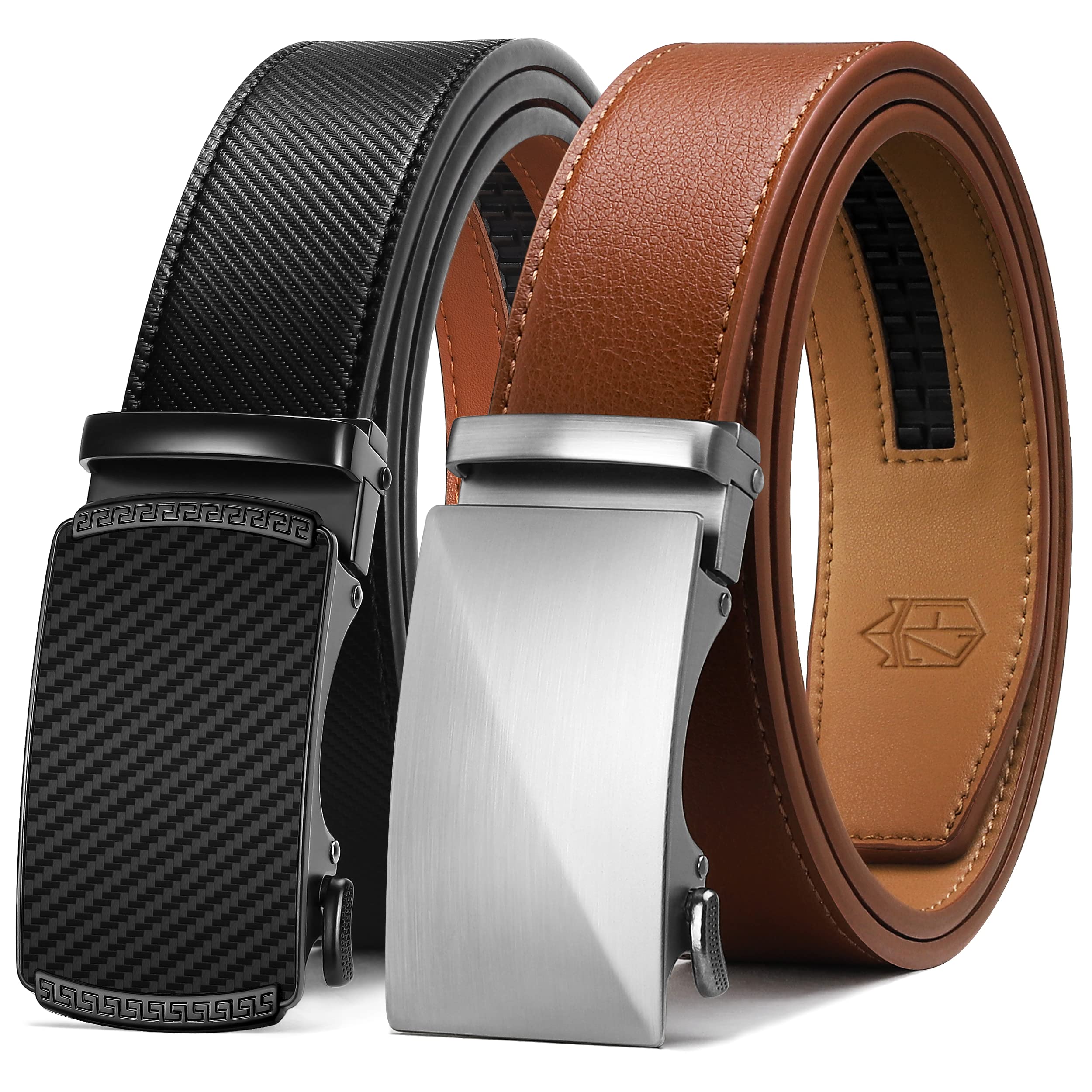 Zitahli Ratchet Belt for Men - 2 Packs Leather Mens belt For Gift Men Dress and Casual,Trim to Fit Size 34"-48"