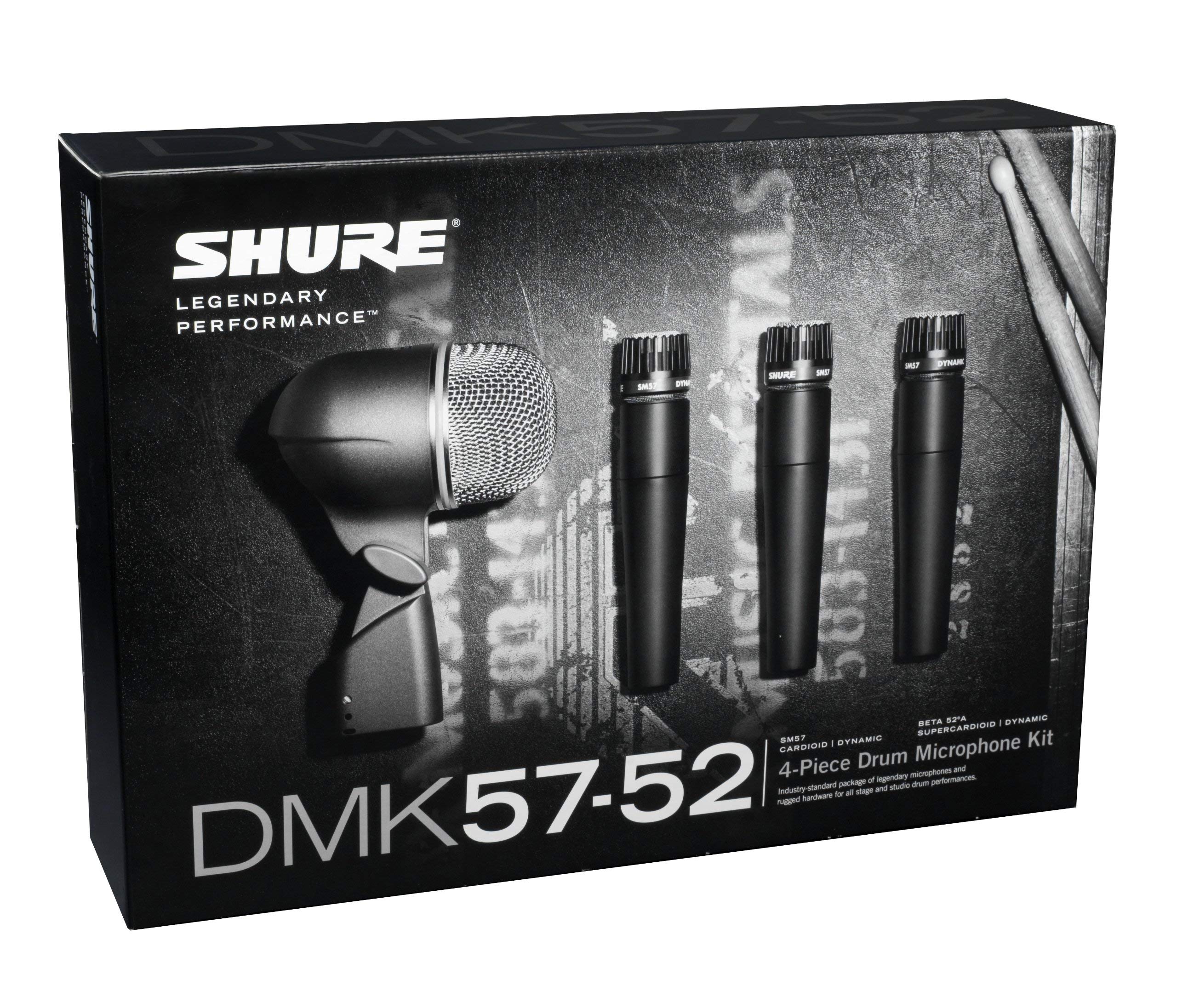 Shure Drum Microphone Kit for Performing and Recording Drummers, Conveniently Packaged Selection of Mics and Mounts with Options for Kick Drum, Snare Drum, Rack Toms, Floor Toms and Congas (DMK57-52)