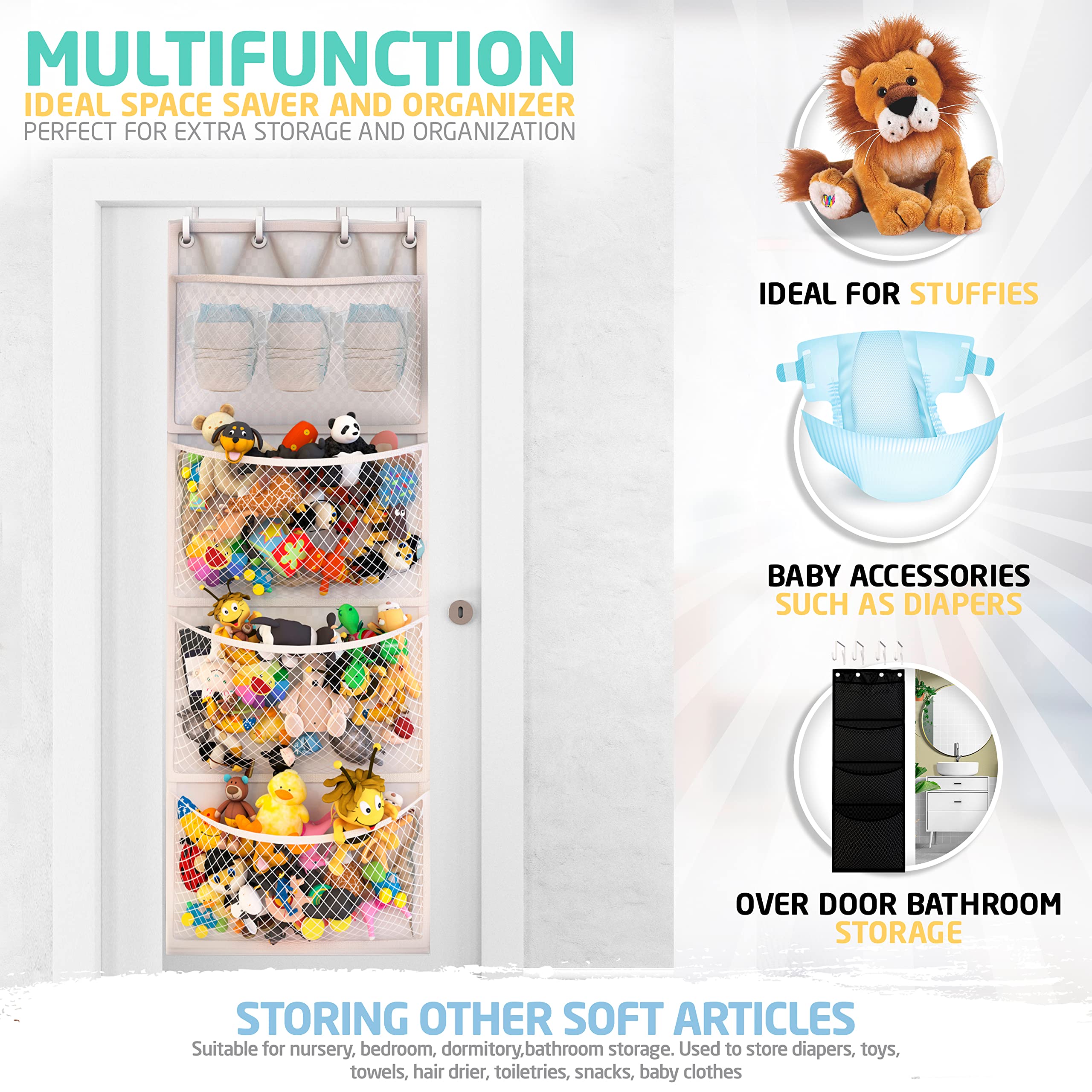 Honeyera Enchanting Pink & White Jumbo Pocket Plush Toy Organizers: The Ultimate Stuffed Animal Storage Solution