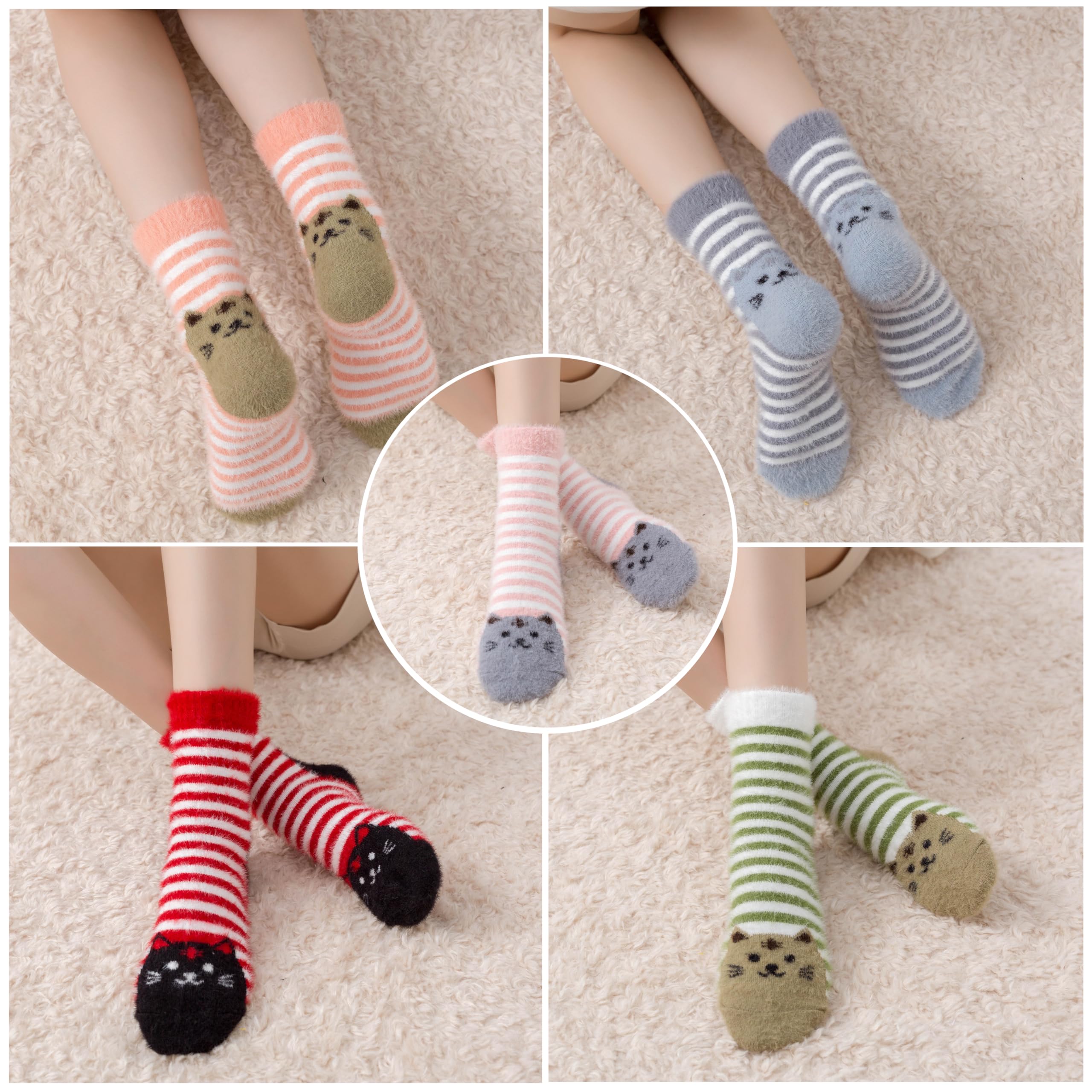 SISOSOCK Women Fuzzy Socks Cozy Warm Comfy Casual Fluffy Socks for Women Funny Cat Socks Gifts for Women or Girls