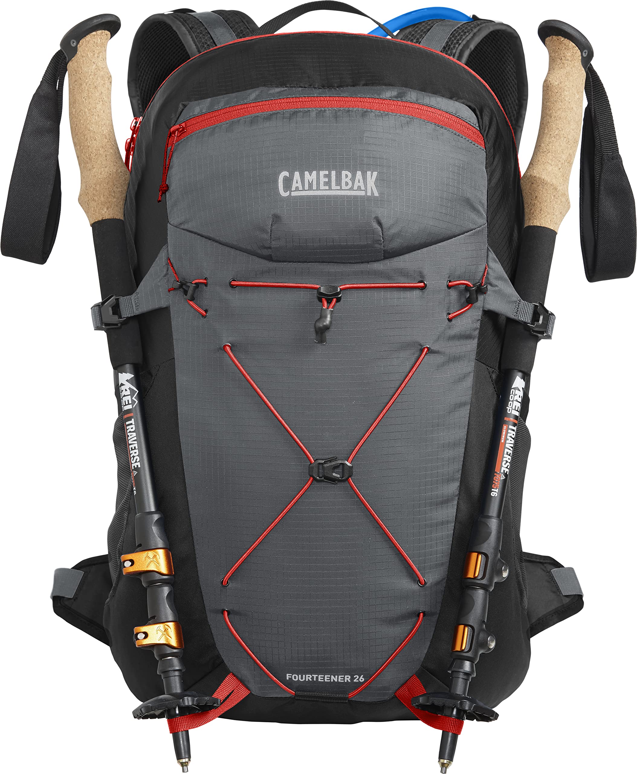 CamelBak Fourteener 26 Hiking Hydration Backpack Graphite/Red Poppy, 100oz