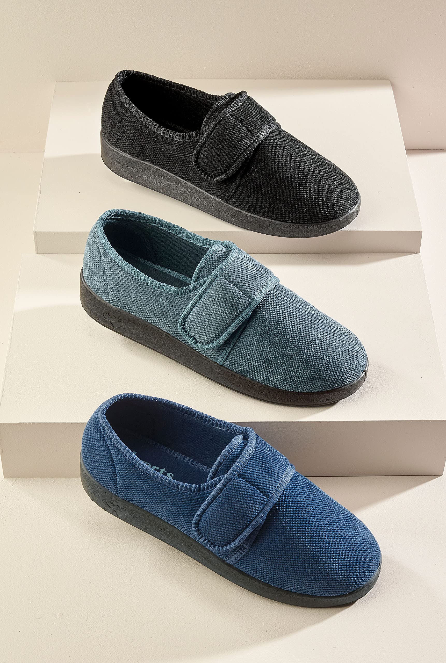 Silvert's Adaptive Clothing & Footwear Men’s Wide & Comfy Easy Closure Slippers for Seniors - Black/Black 10