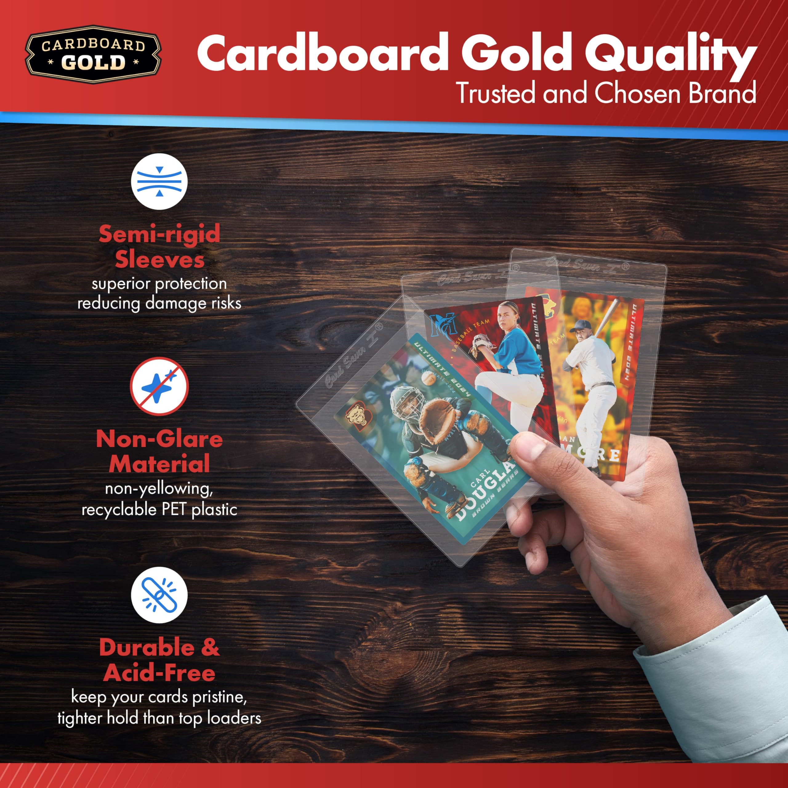 Cardboard Gold Card Saver 1-50 Count - Semi Rigid Card Holder, Trading Card Protectors - PSA-Approved Cardsaver for Baseball, Trading, Sports Cards - Card Sleeves, Binder, & Storage Box Compatible