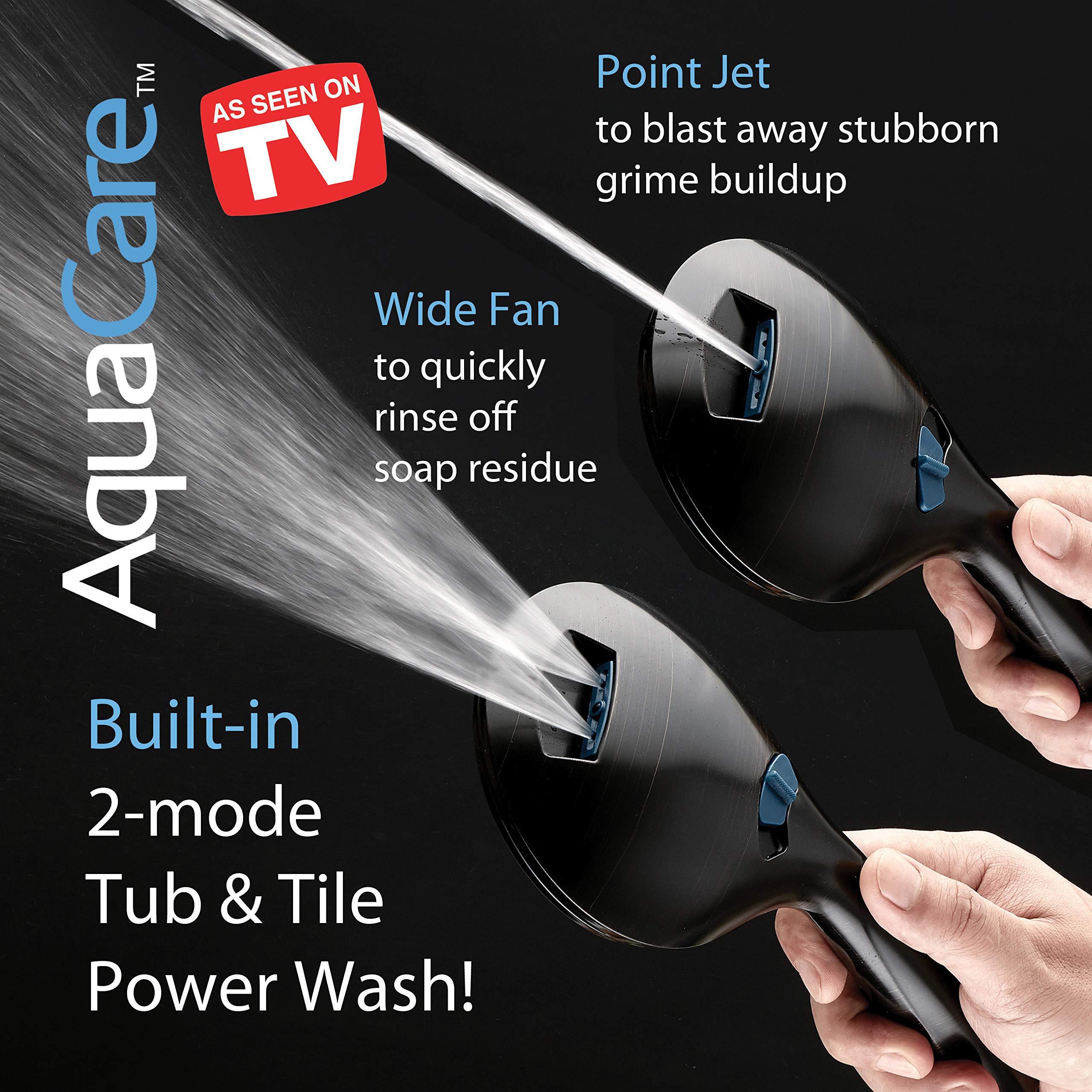 AquaCare High Pressure 8-mode Handheld Shower Head - Anti-clog Nozzles, Built-in Power Wash to Clean Tub, Tile & Pets, Extra Long 6 ft. Stainless Steel Hose, Wall & Overhead Brackets