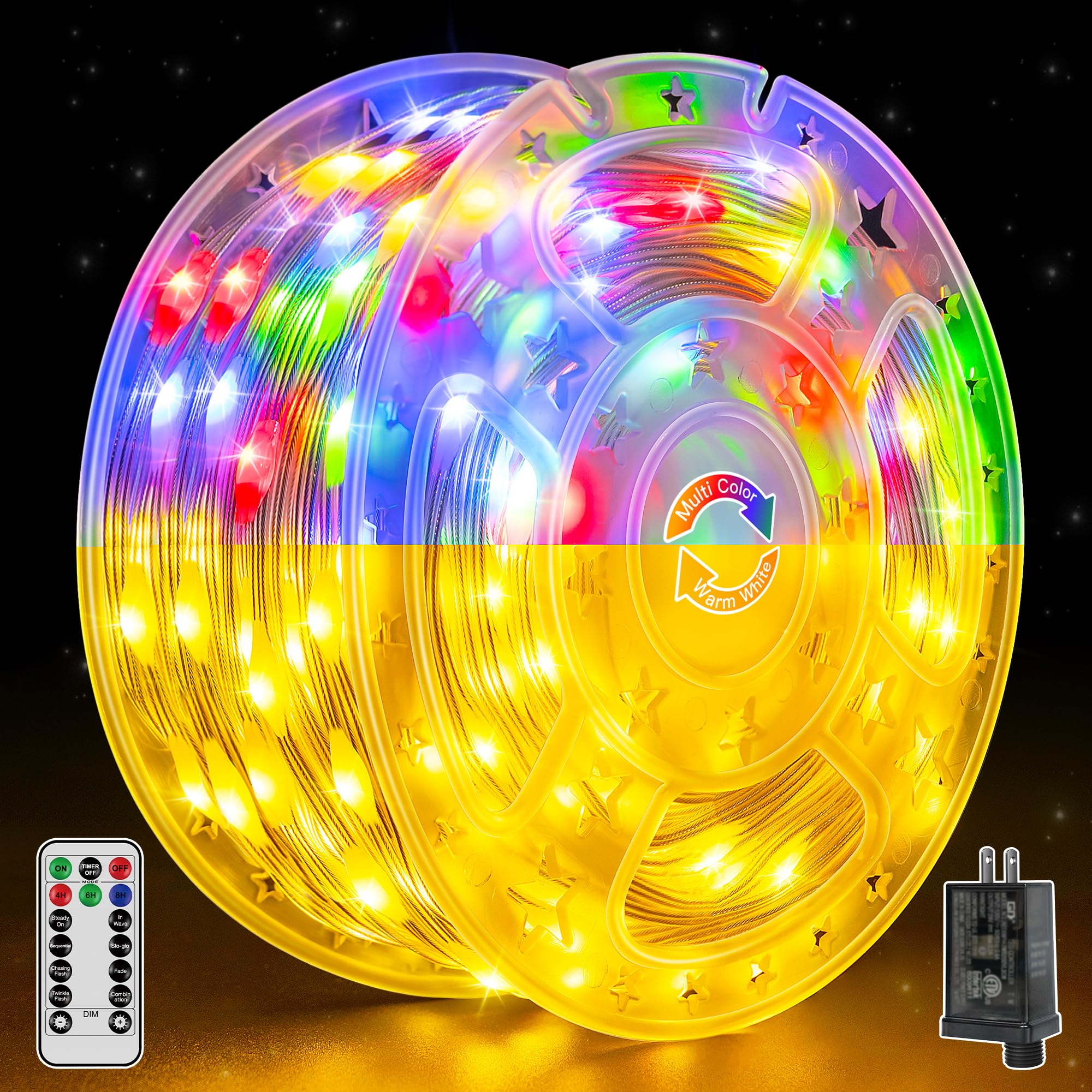 shineshine Christmas Lights Outdoor 400LED 131FT, Color Changing IP67 Waterproof String Lights, 11 Lighting Modes Timer Memory Christmas Lights for House Decoration (Warm White + Multicolor)