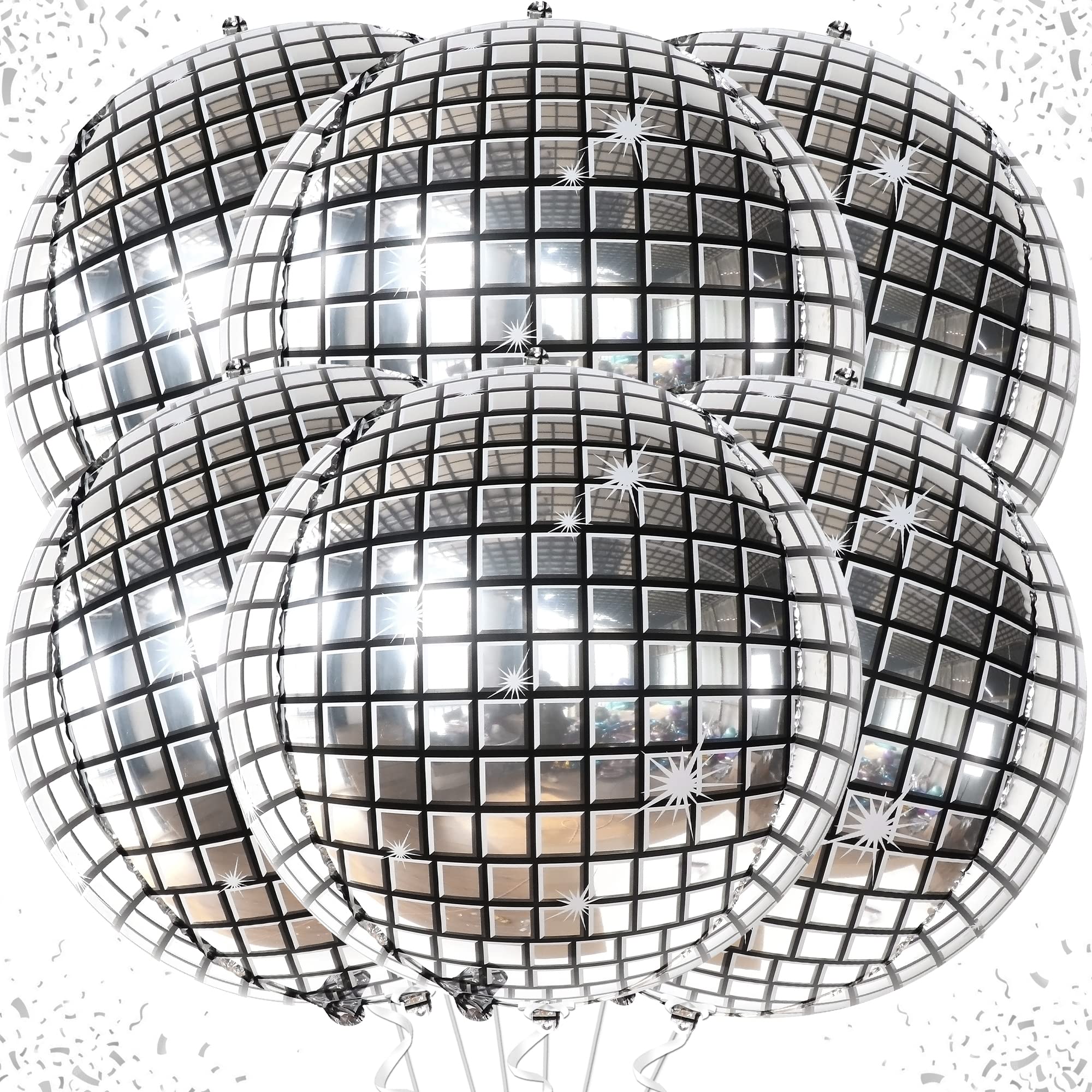 KatchOn, Silver Disco Ball Balloons - Huge 22 Inch, Pack of 6 | 4D Sphere Balloons for Disco Party Decorations | Anniversary, Bachelorette, Birthday, Retro Party Decorations | 70s Party Decoration