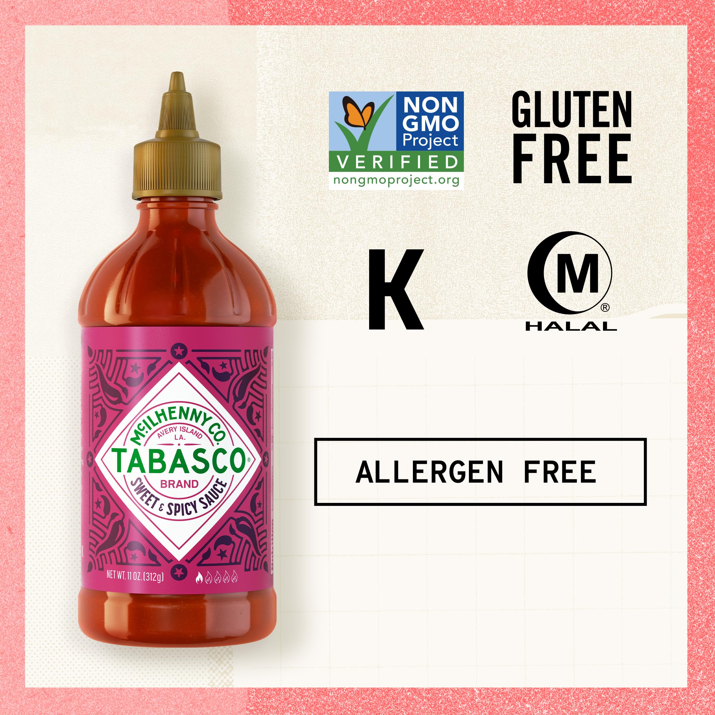 TABASCO® Brand Sweet and Spicy Sauce, Mild Hot Sauce, Easy-to-Squeeze Bottle, Perfect Balance of Sweet & Heat, Versatile Flavor, Great on Fish Tacos, Salads, Asian Food & More, 11 Oz (Pack of 1)