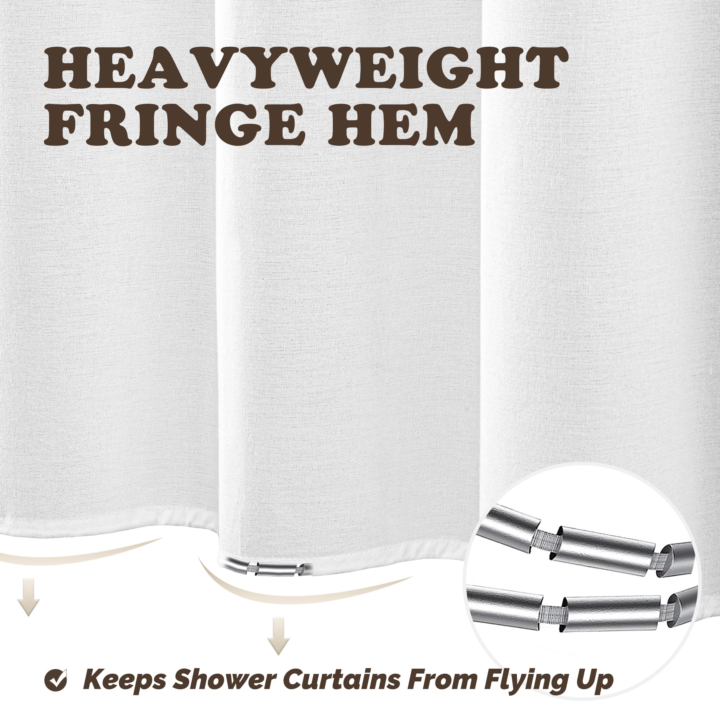 Seasonwood Linen Shower Curtain White Fabric Shower Curtain Boho White Shower Curtains for Bathroom Modern Farmhouse Bathroom Decor (72x72 Inch)