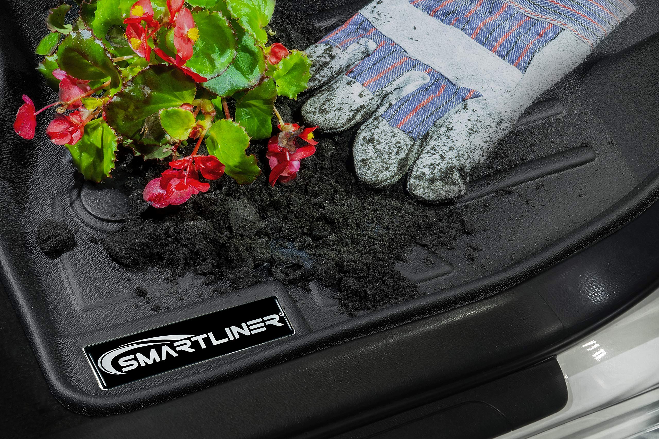 SMARTLINER Floor Mats 2 Row Liner Set Black Compatible with 2019-2022 Silverado/Sierra 1500 2020-2022 2500/3500 Crew Cab with 1st Row Bench Seat